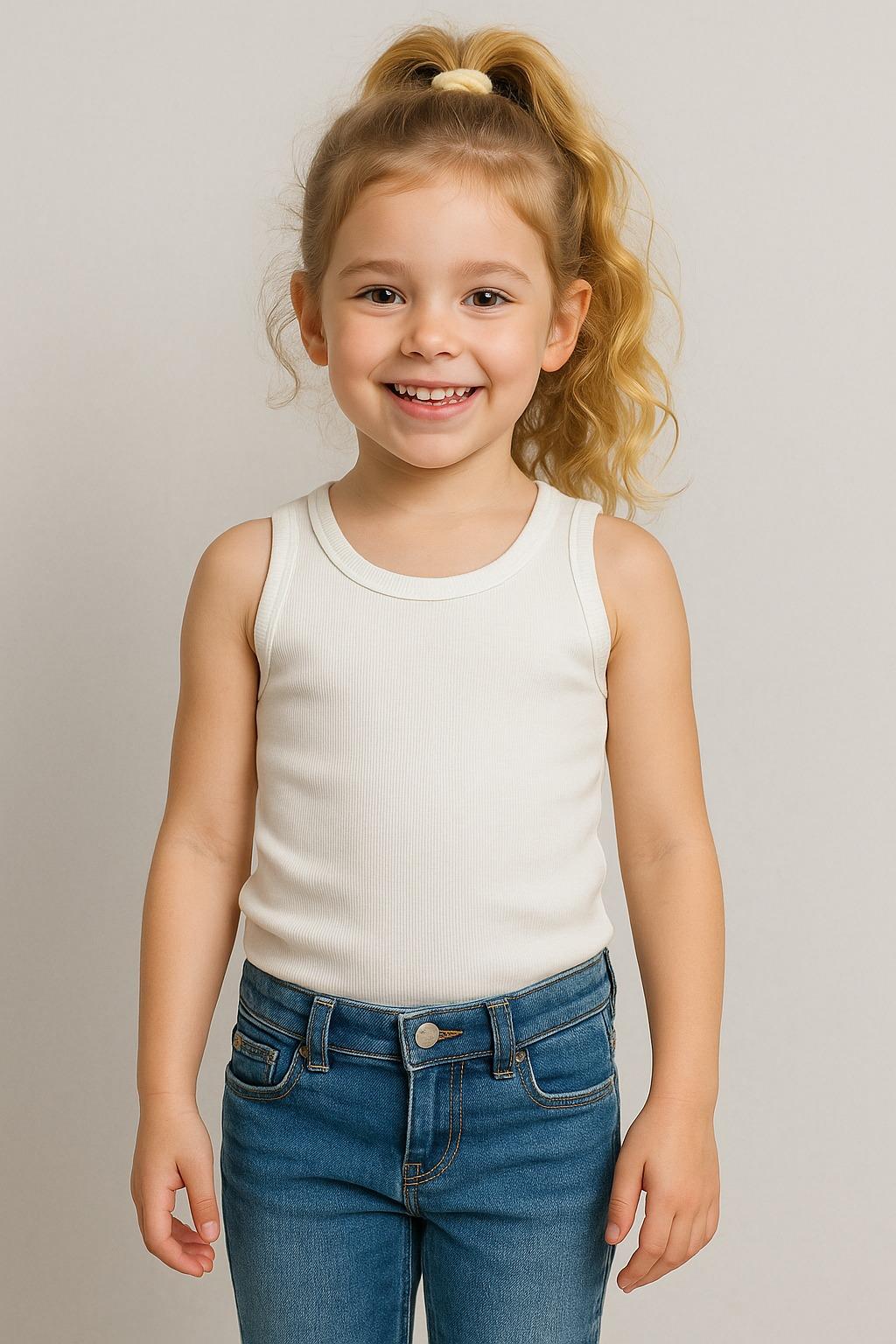 PURE DOTS Kız Çocuk Fitilli Yazlık Beyaz Body Bluz