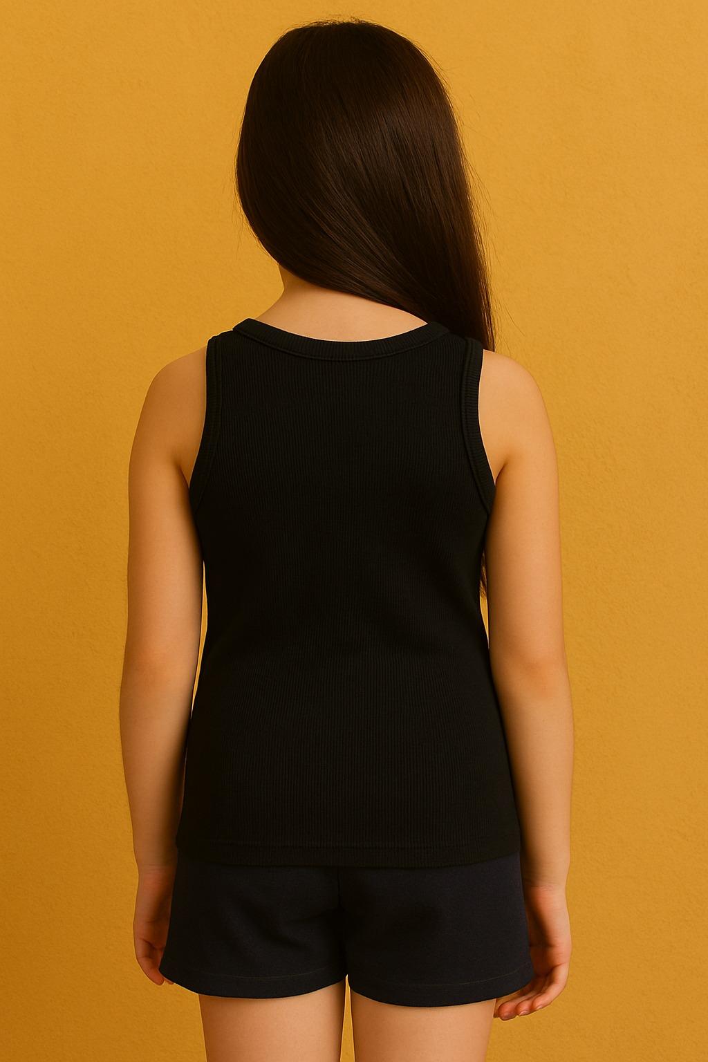 PURE DOTS Kız Çocuk Fitilli Yazlık Siyah Body Bluz