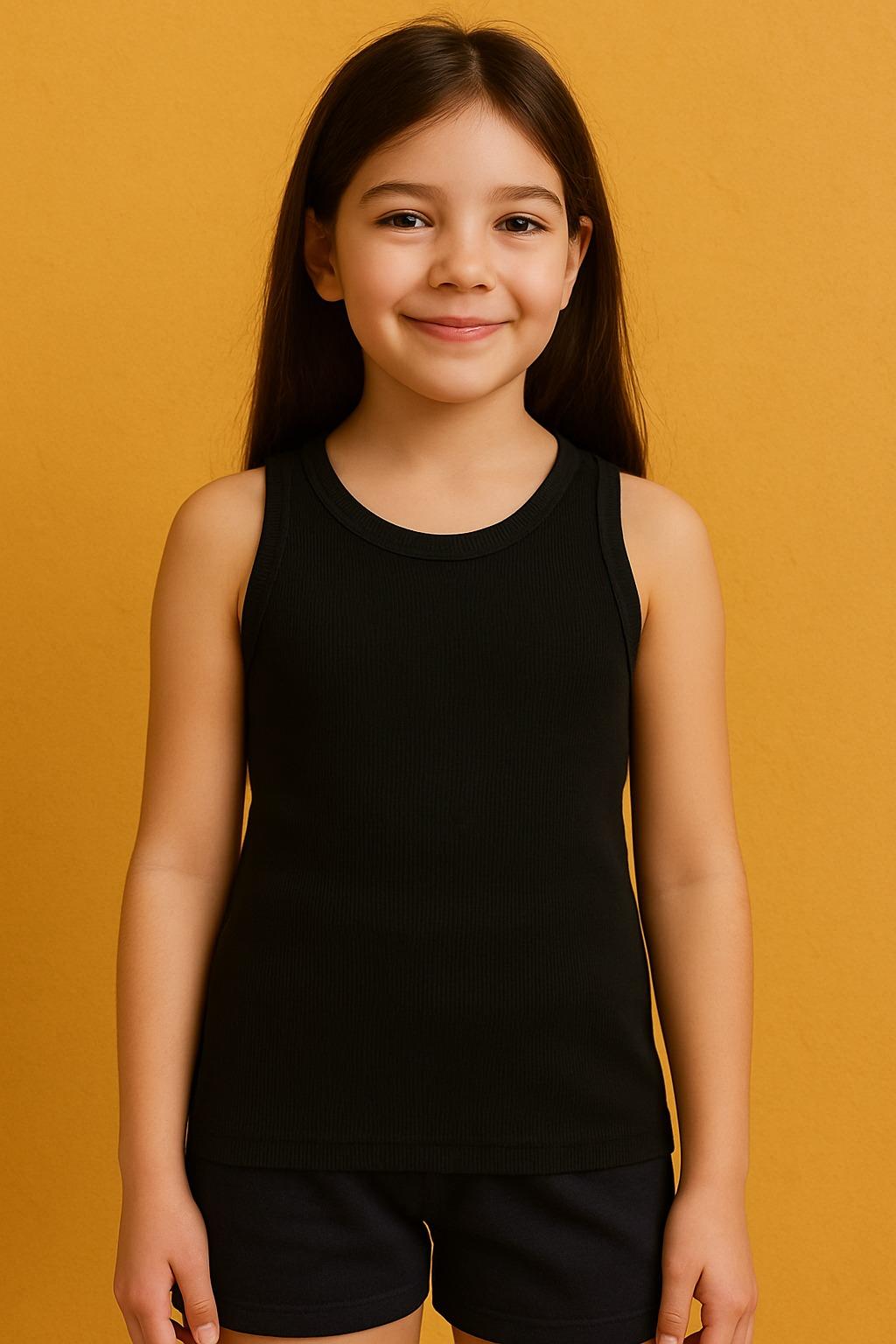 PURE DOTS Kız Çocuk Fitilli Yazlık Siyah Body Bluz