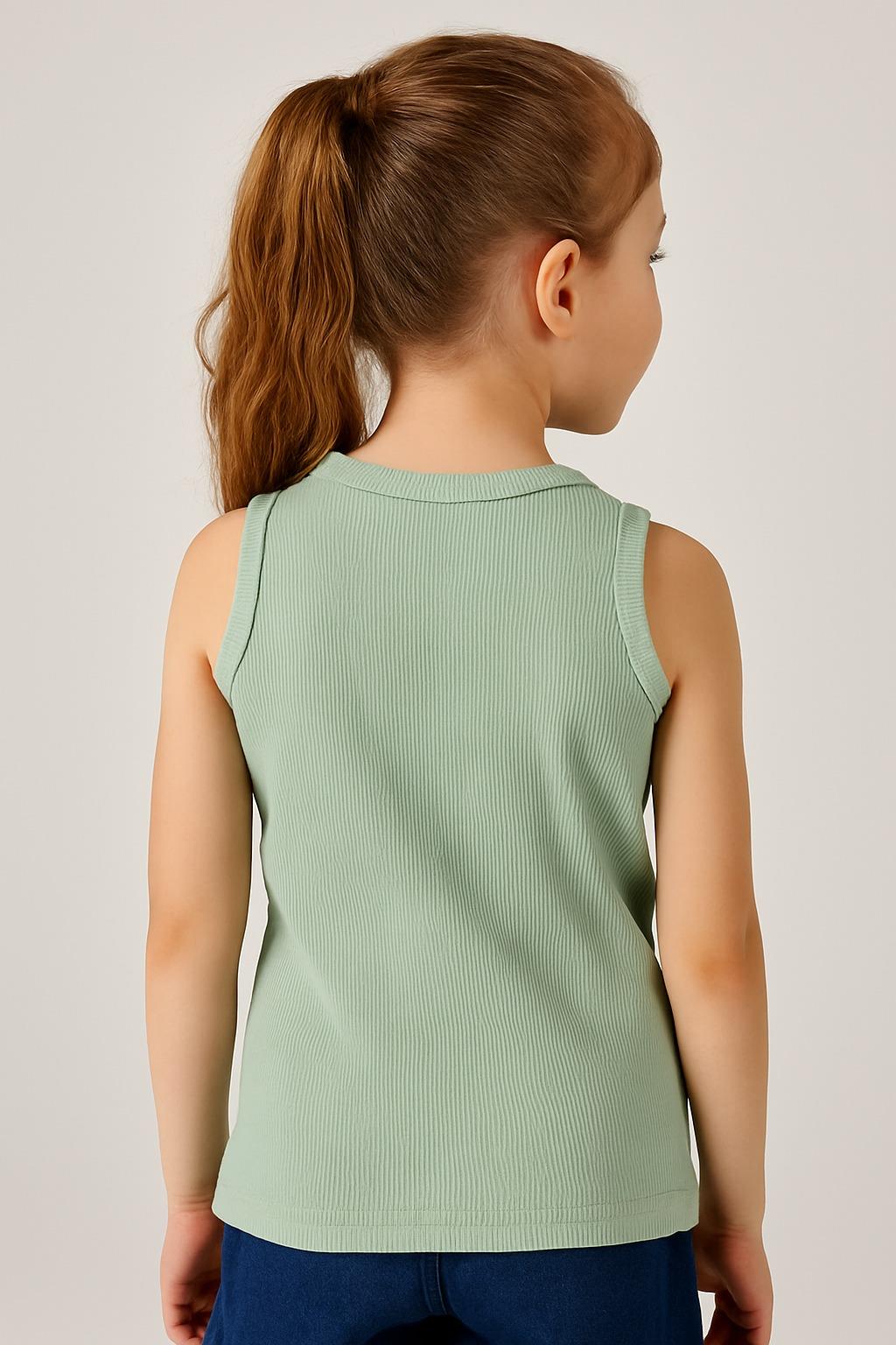 PURE DOTS Kız Çocuk Fitilli Yazlık Yeşil Body Bluz