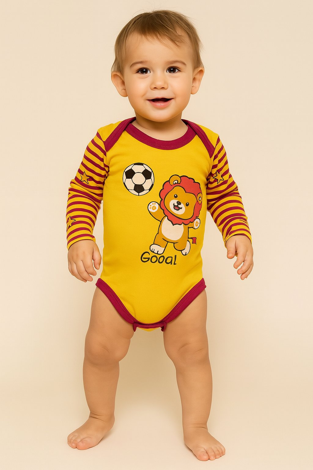 Aslan Baskılı Sarı Uzun Kollu Bebek Body
