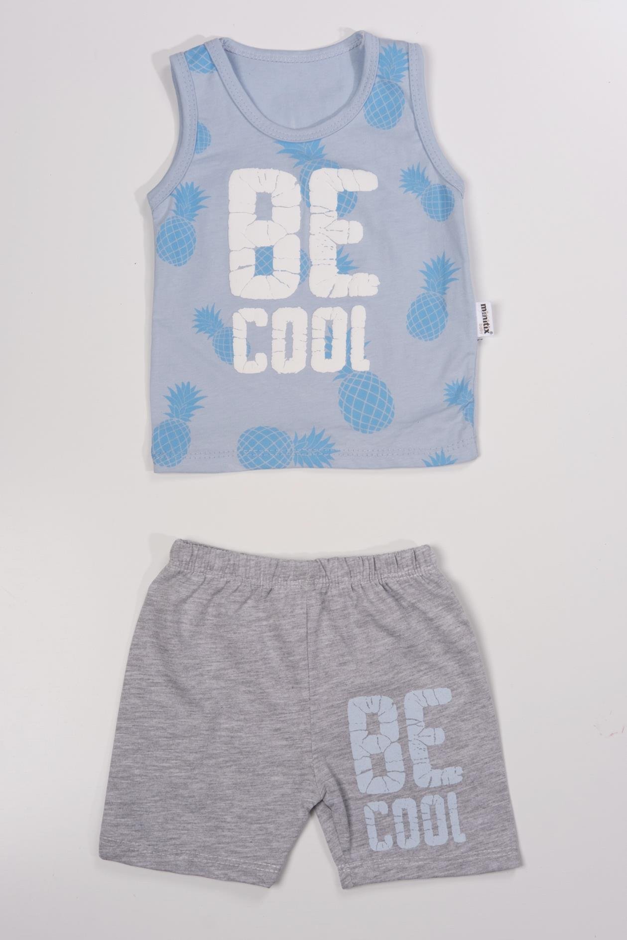 Be Cool Baskılı Askılı Şortlu Erkek Bebek Takımı Mavi