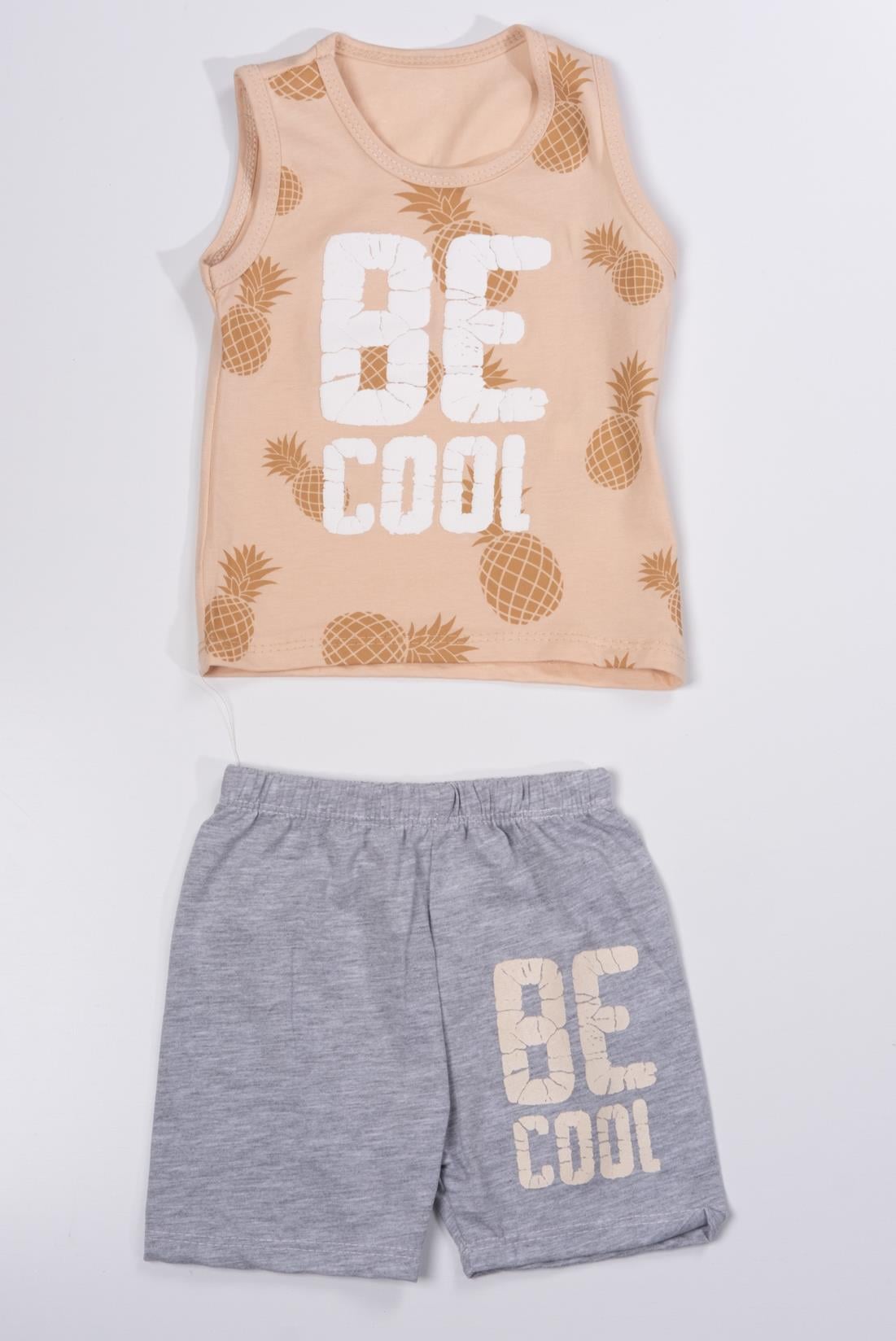 Be Cool Baskılı Askılı Şortlu Erkek Bebek Takımı Kahverengi