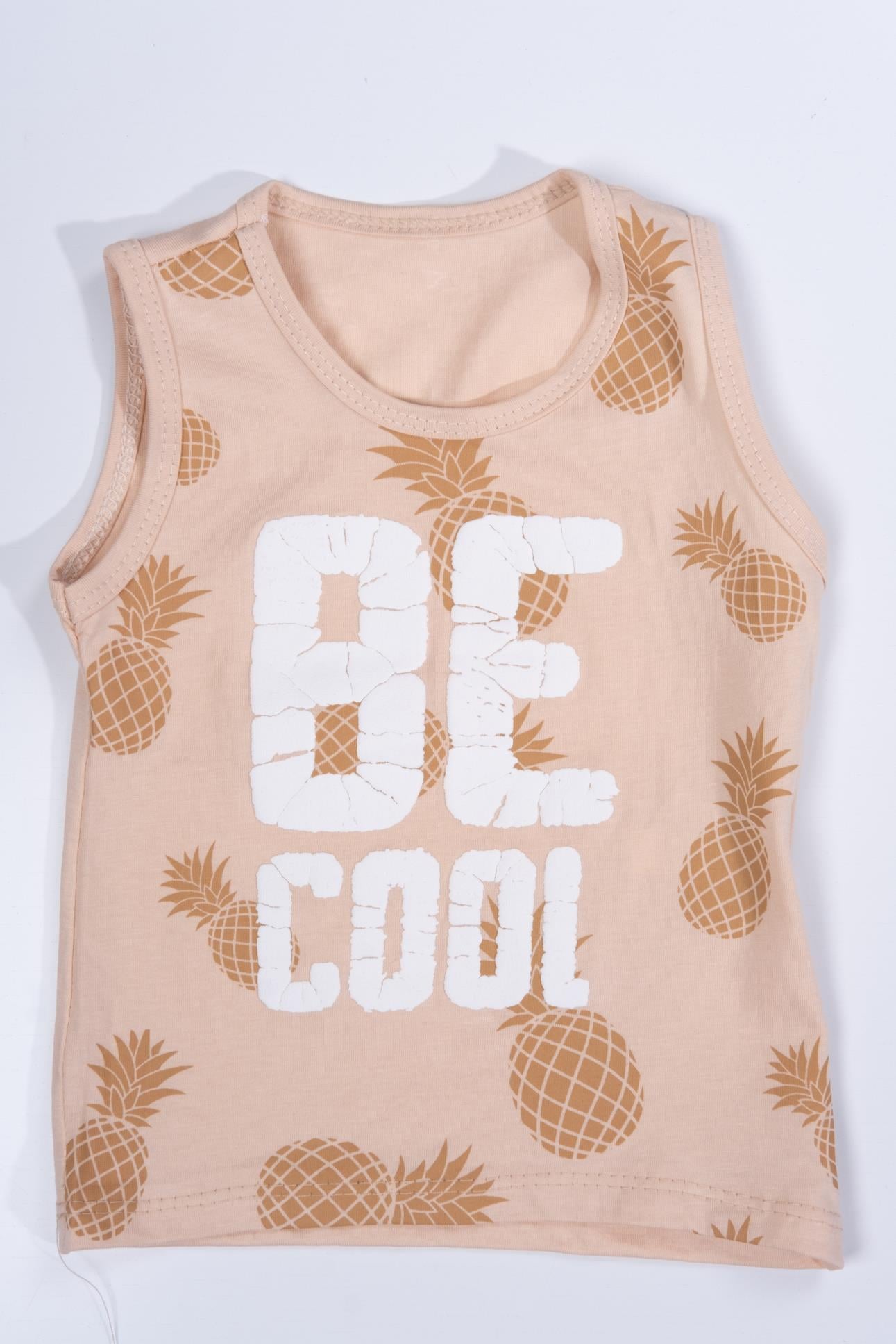 Be Cool Baskılı Askılı Şortlu Erkek Bebek Takımı Kahverengi