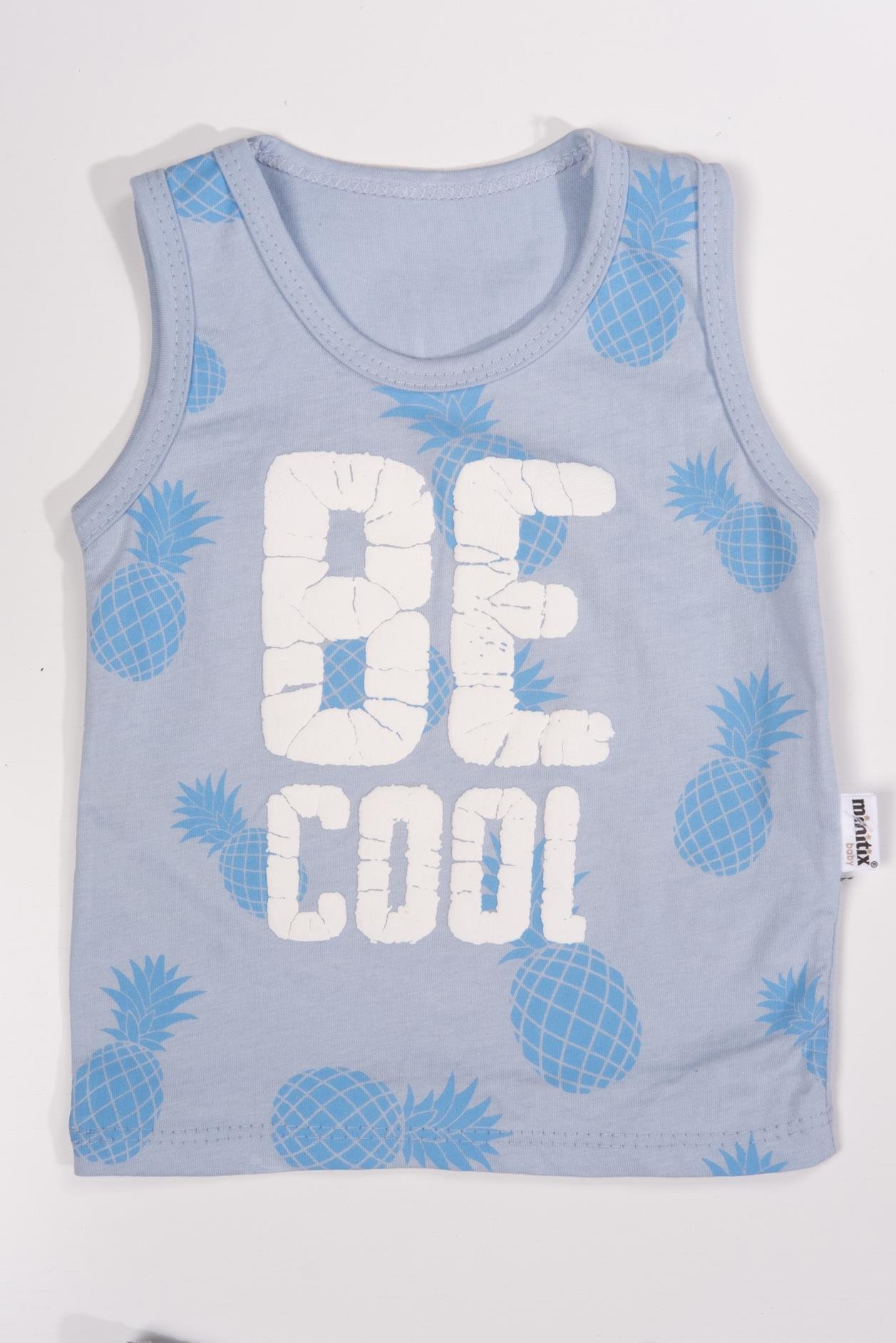 Be Cool Baskılı Askılı Şortlu Erkek Bebek Takımı Mavi