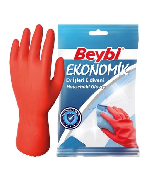 Beybi Ekonomik Kırmızı Bulaşık ve Temizlik Eldiveni (Medium 8, 8,5 Numara)