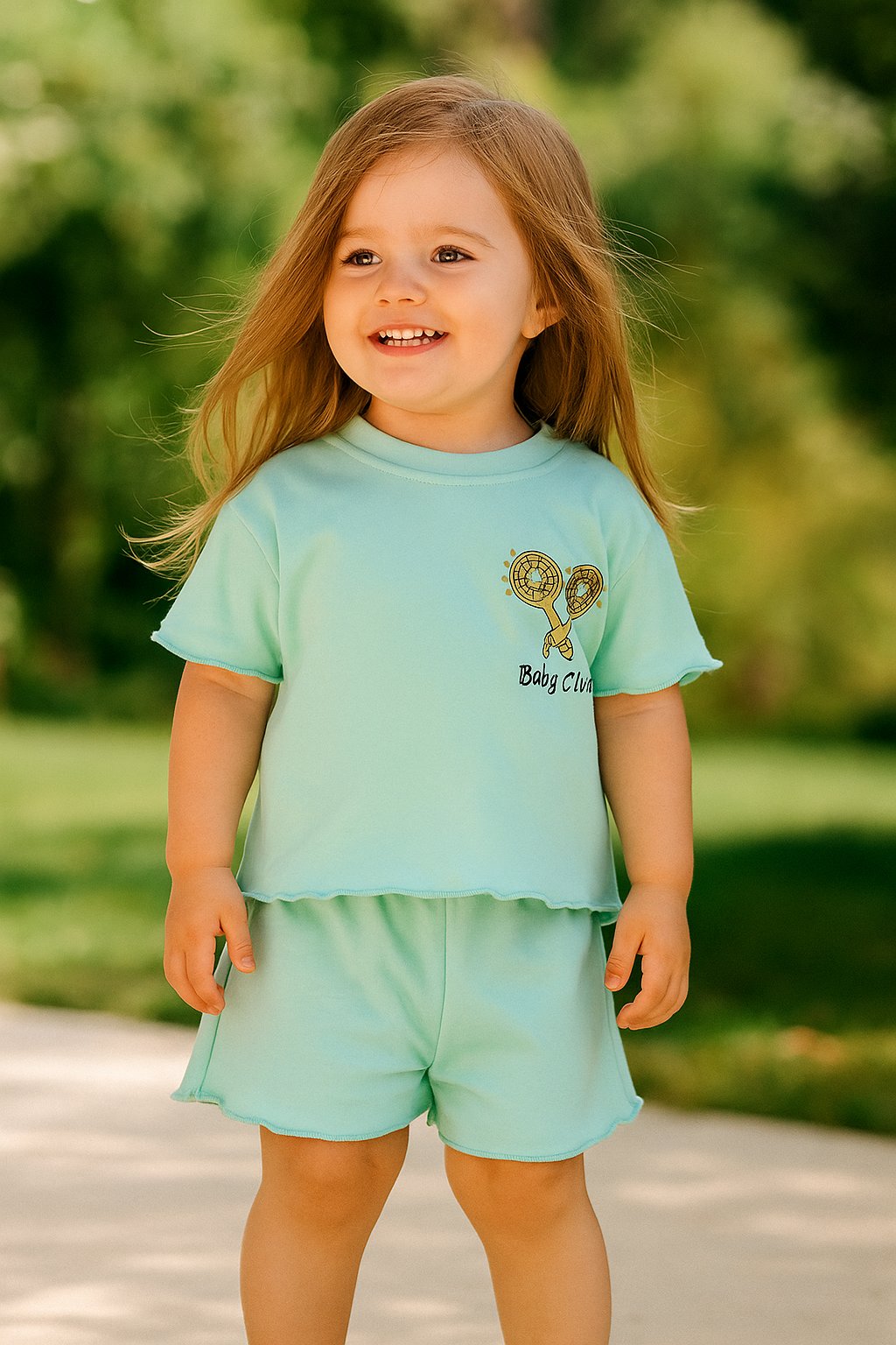 Fırfır Detaylı Baby Club Kız Bebek Şortlu Takım Turkuaz