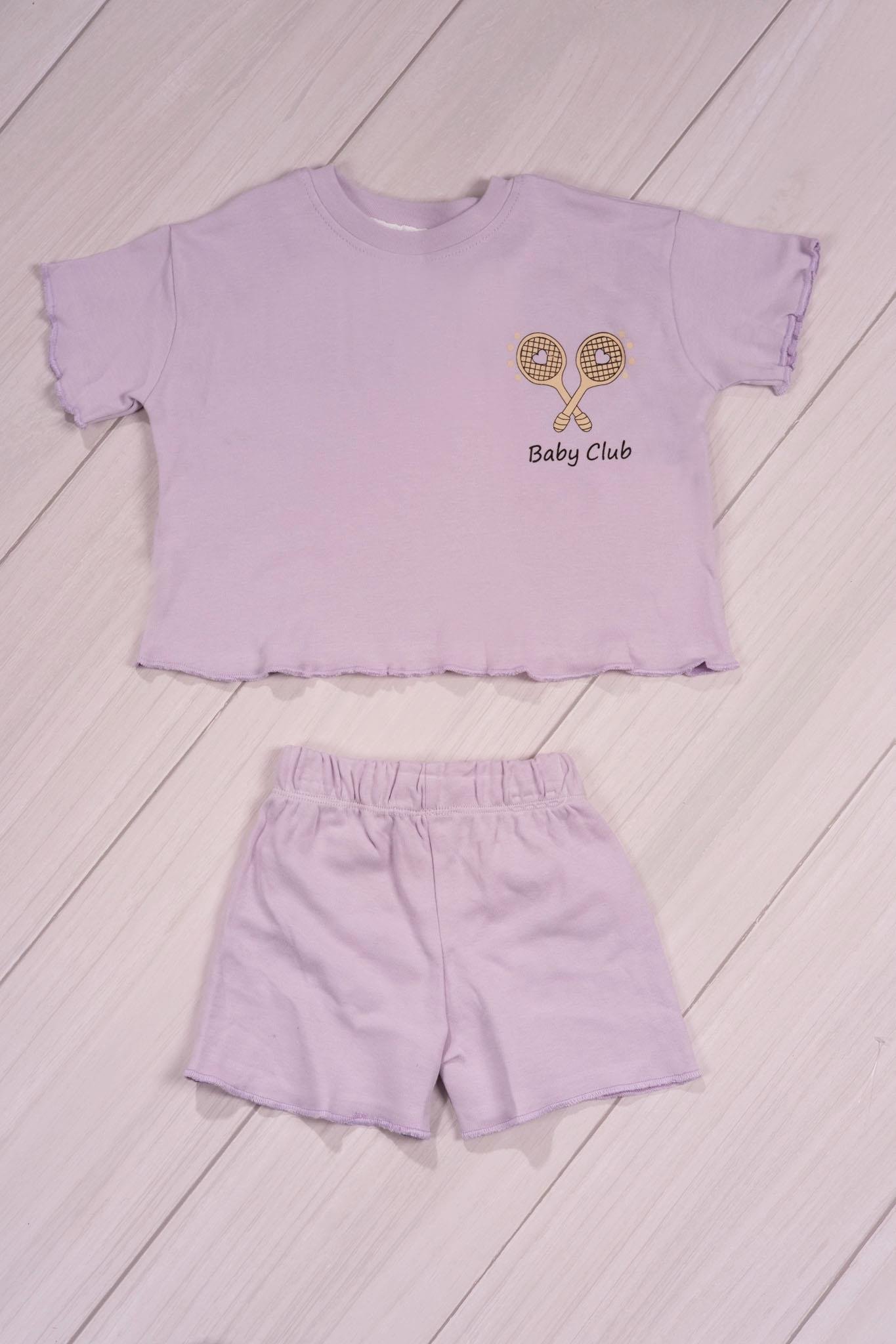 Fırfır Detaylı Baby Club Kız Bebek Şortlu Takım Lila