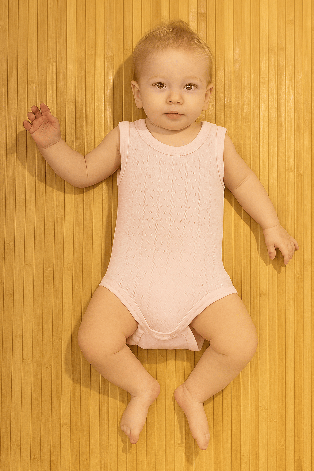 Gözenekli Dokuya Sahip Pamuklu Askılı Bebek Body Pembe