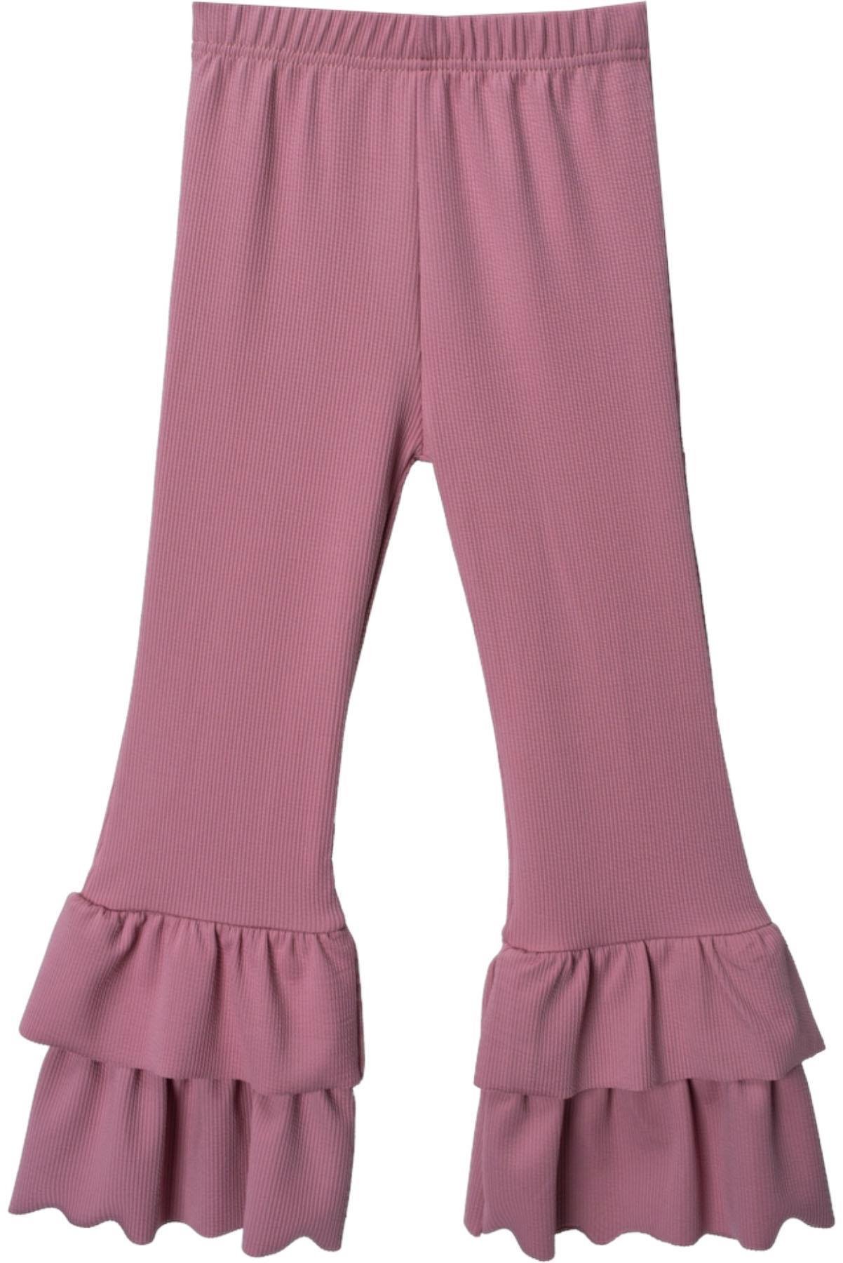 Kız Çocuk Fitilli Paça Volanlı Tayt Pembe