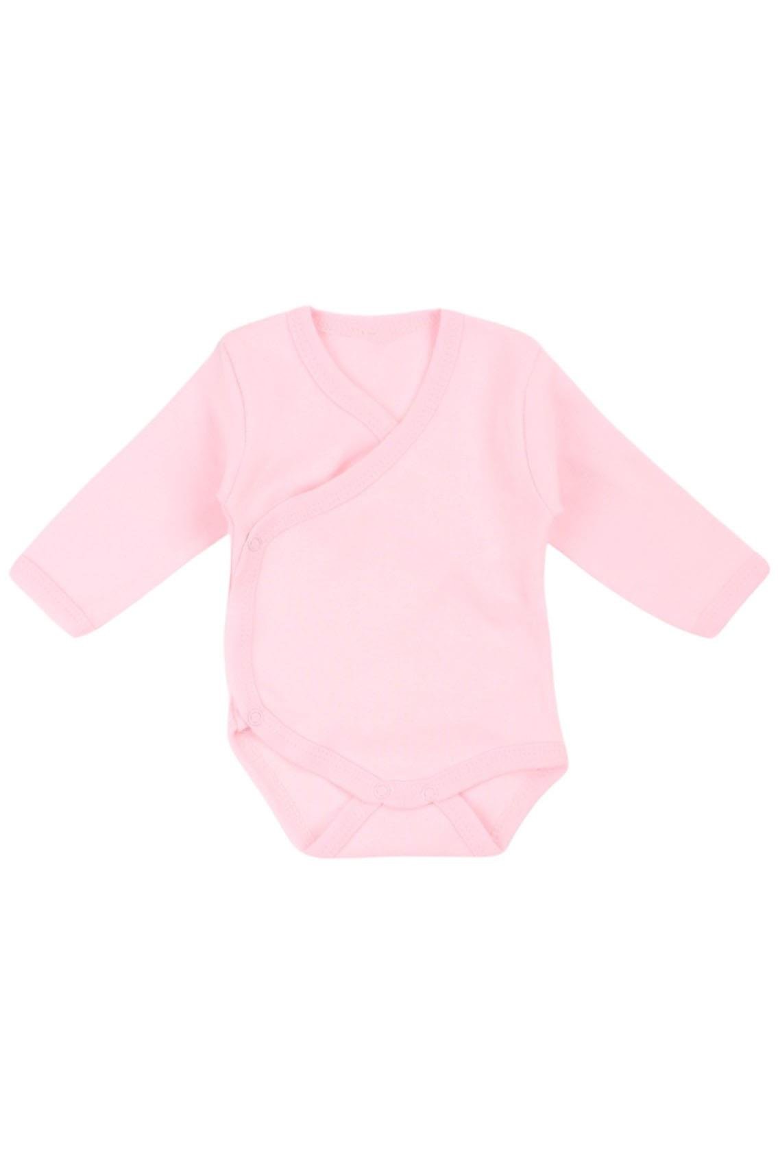 Kruvaze Uzun Kollu Kundak Bebek Body Pembe
