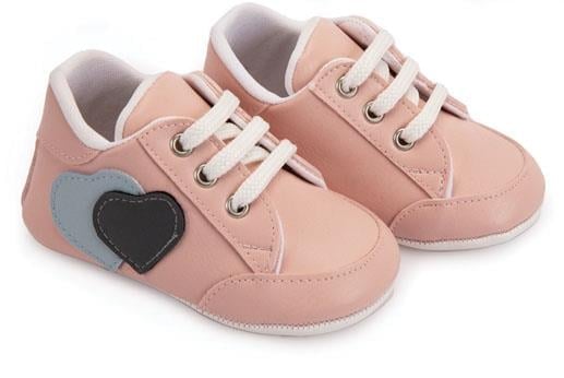 papulin 370045 Kalp Desenli Bebe Patik Baby Shoes Pembe