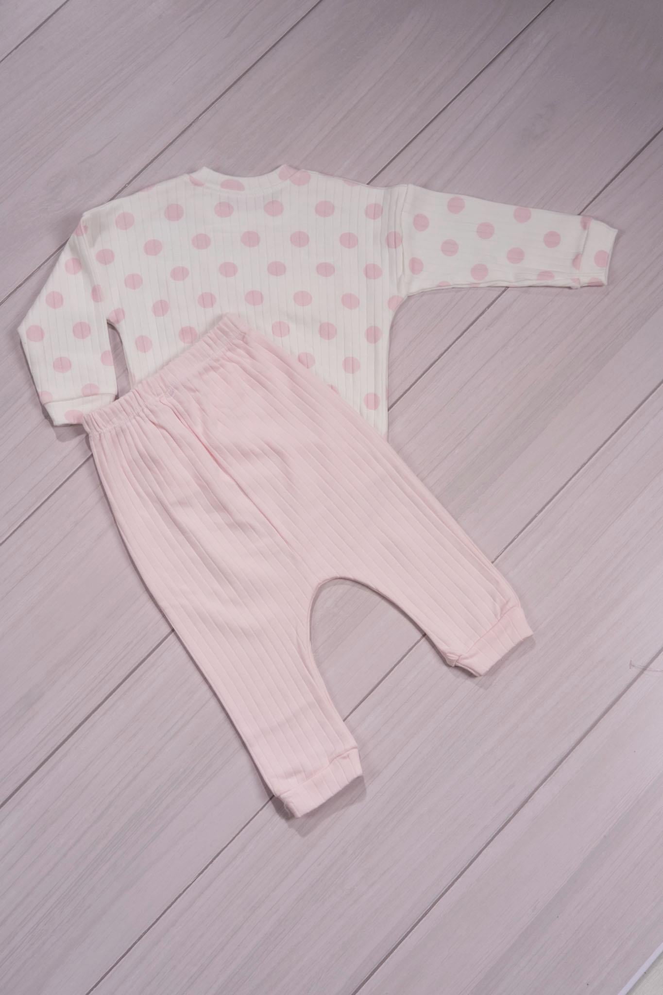 Puantiyeli “Lovely” Yazılı Kız Bebek Takımı Toz Pembe