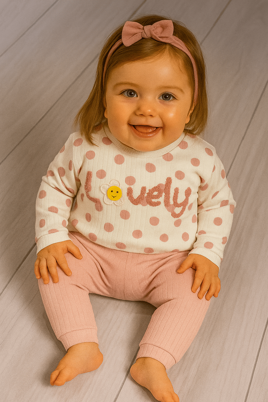 Puantiyeli “Lovely” Yazılı Kız Bebek Takımı Mor
