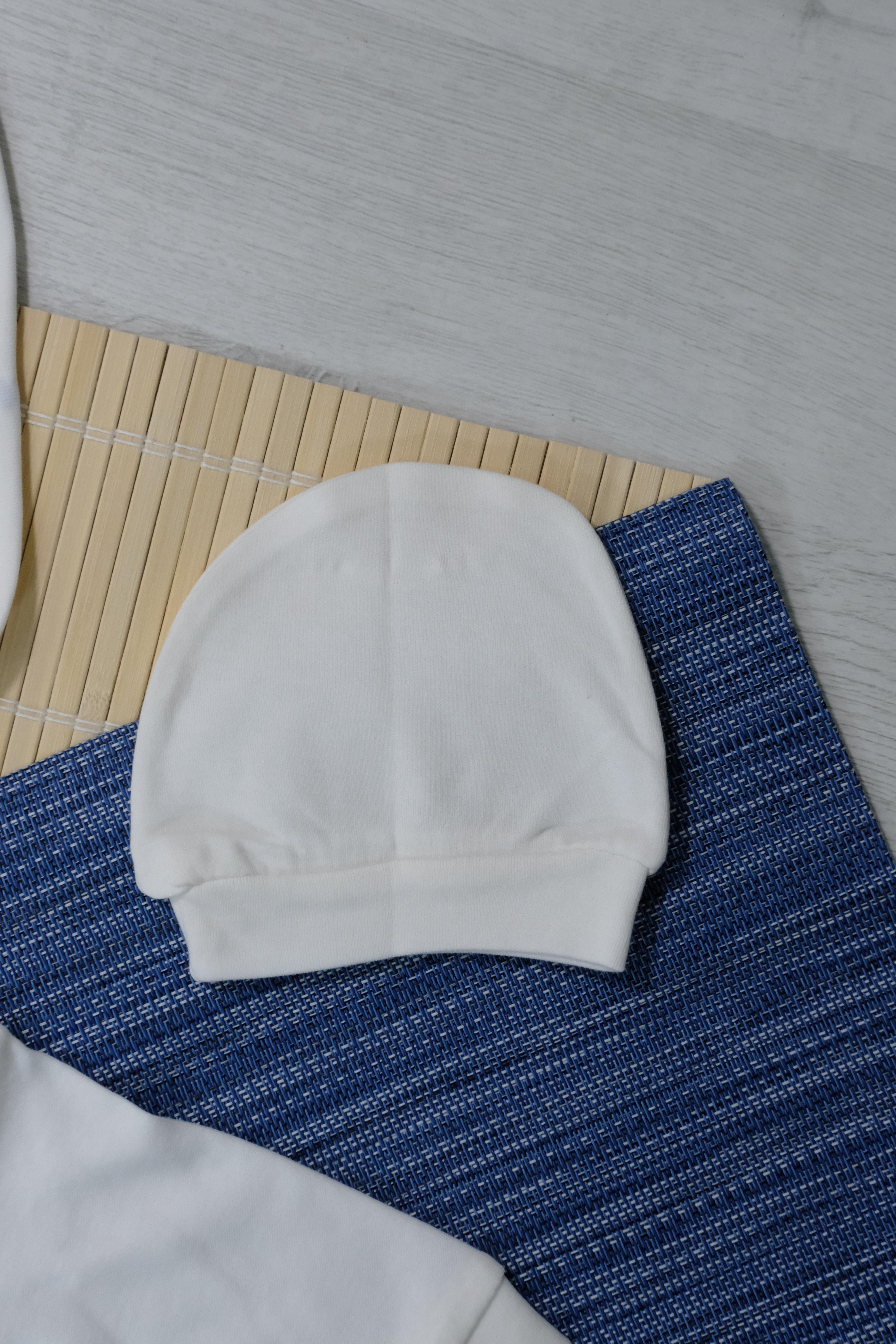 Unisex Ayıcık Desenli Zıbın Çocuk 7'li Takım - Mavi Çizgili Krem