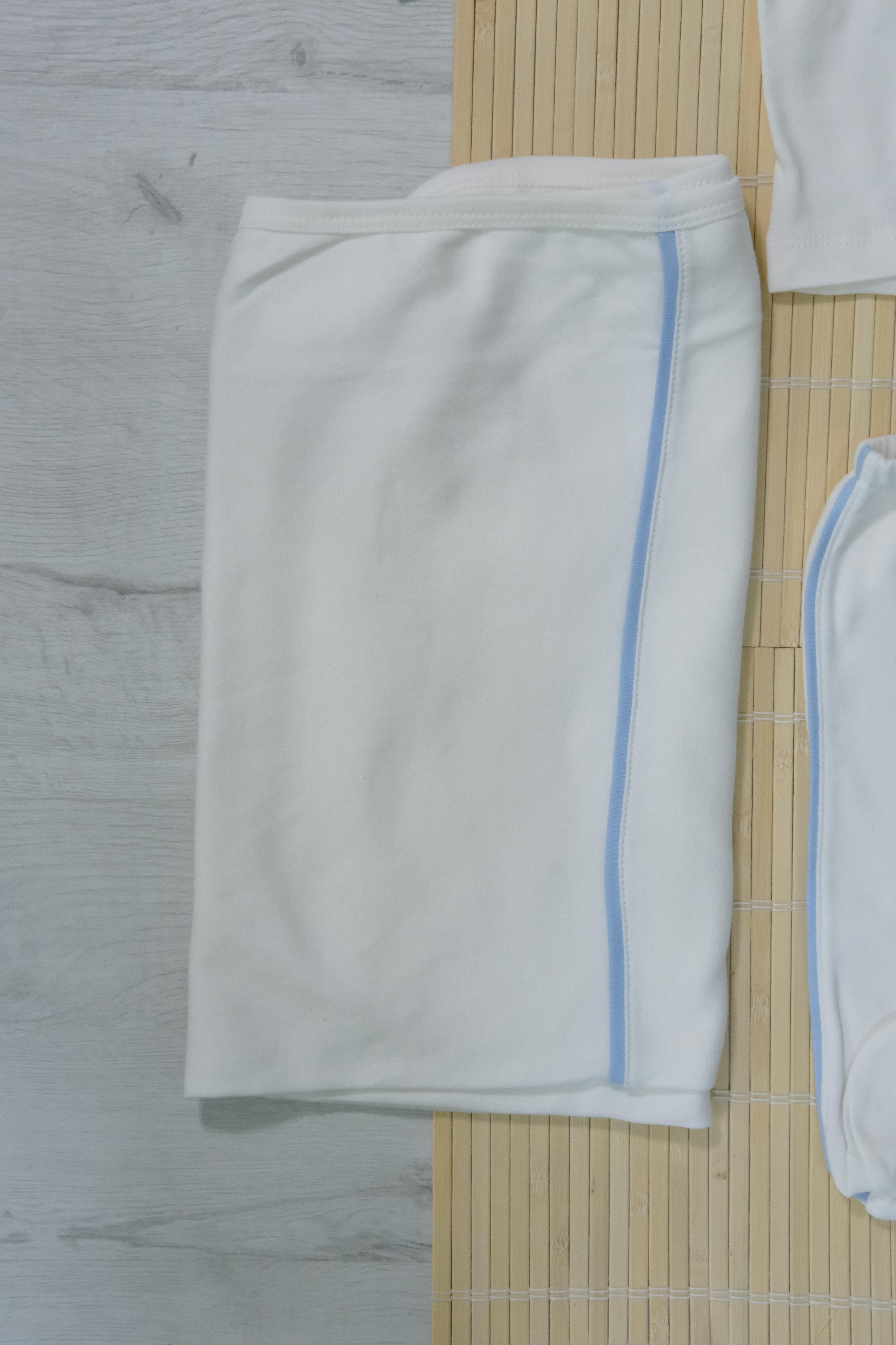 Unisex Ayıcık Desenli Zıbın Çocuk 7'li Takım - Mavi Çizgili Krem