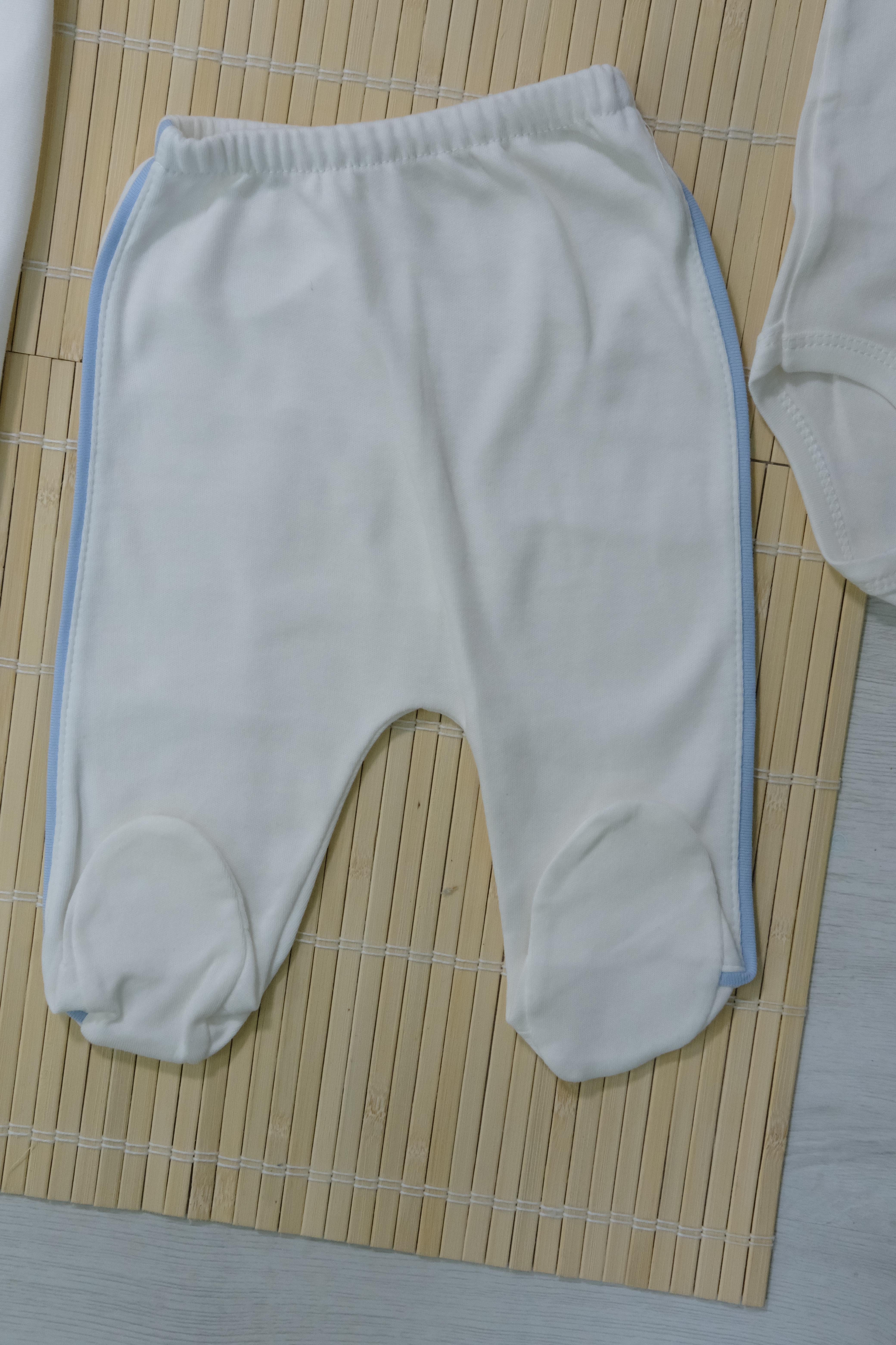 Unisex Ayıcık Desenli Zıbın Çocuk 7'li Takım - Mavi Çizgili Krem