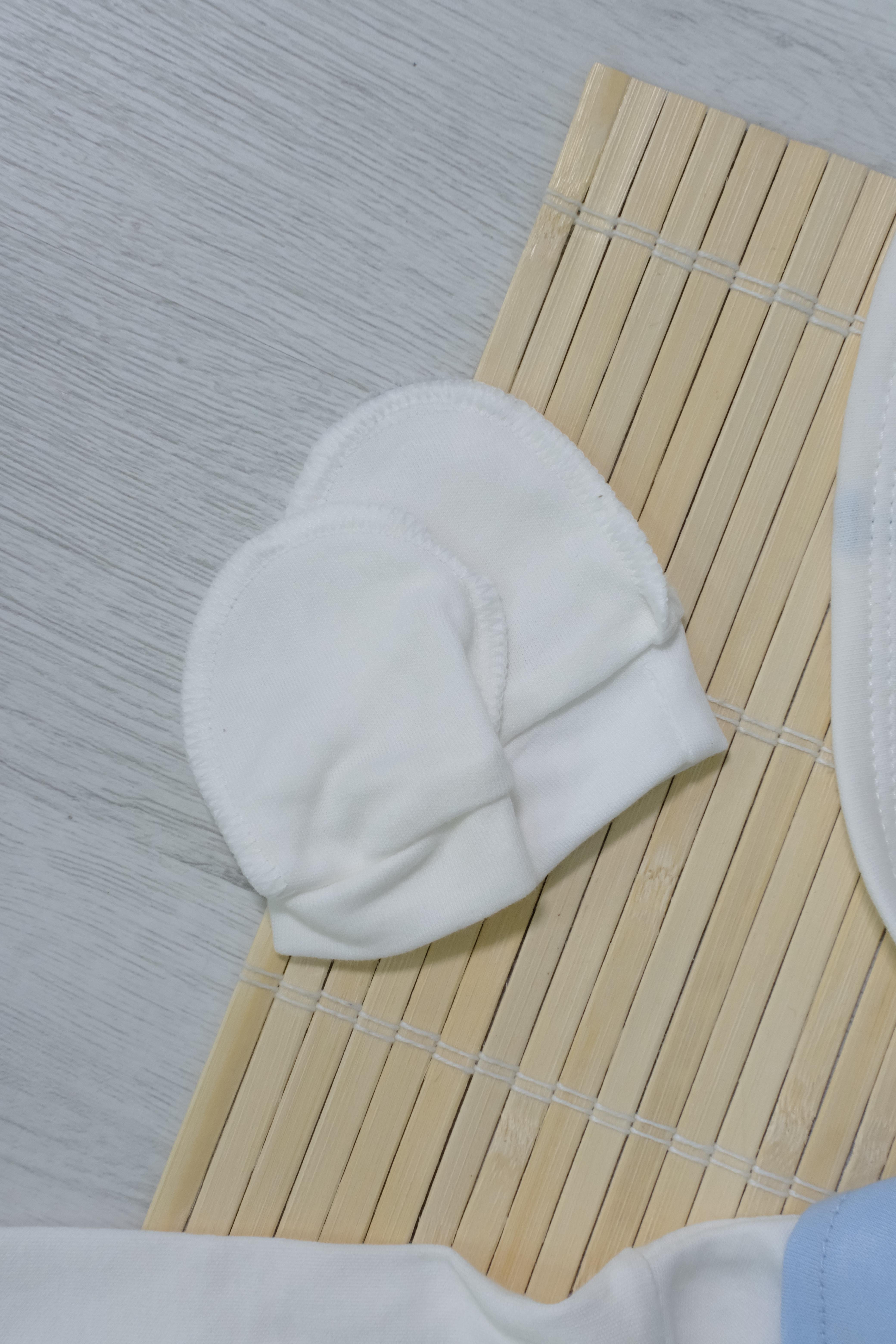 Unisex Ayıcık Desenli Zıbın Çocuk 7'li Takım - Mavi Çizgili Krem