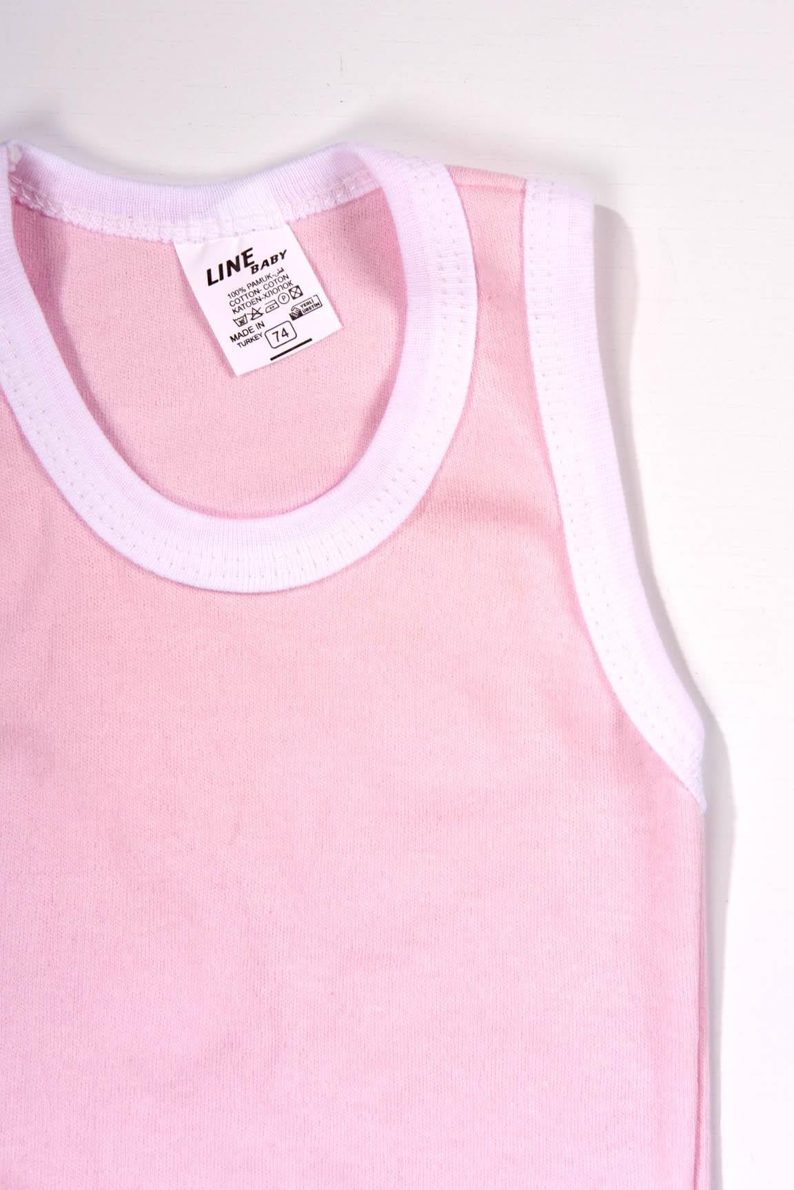 Unisex Toz Pembe Body Çıtçıtlı Bisiklet Yaka Atlet Kol Beyaz