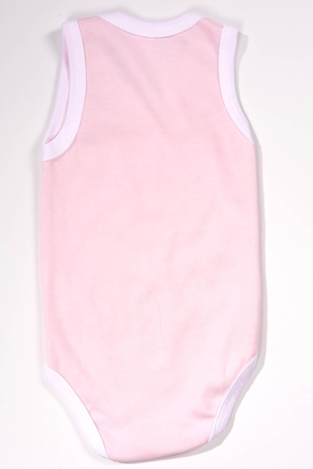 Unisex Toz Pembe Body Çıtçıtlı Bisiklet Yaka Atlet Kol Beyaz