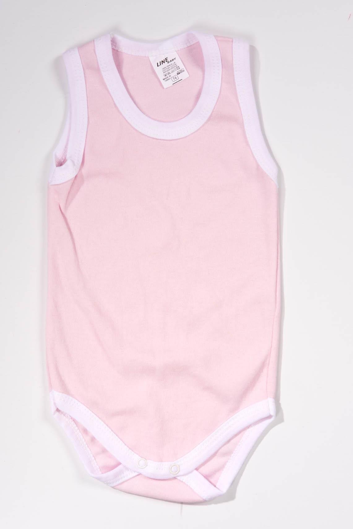 Unisex Toz Pembe Body Çıtçıtlı Bisiklet Yaka Atlet Kol Beyaz