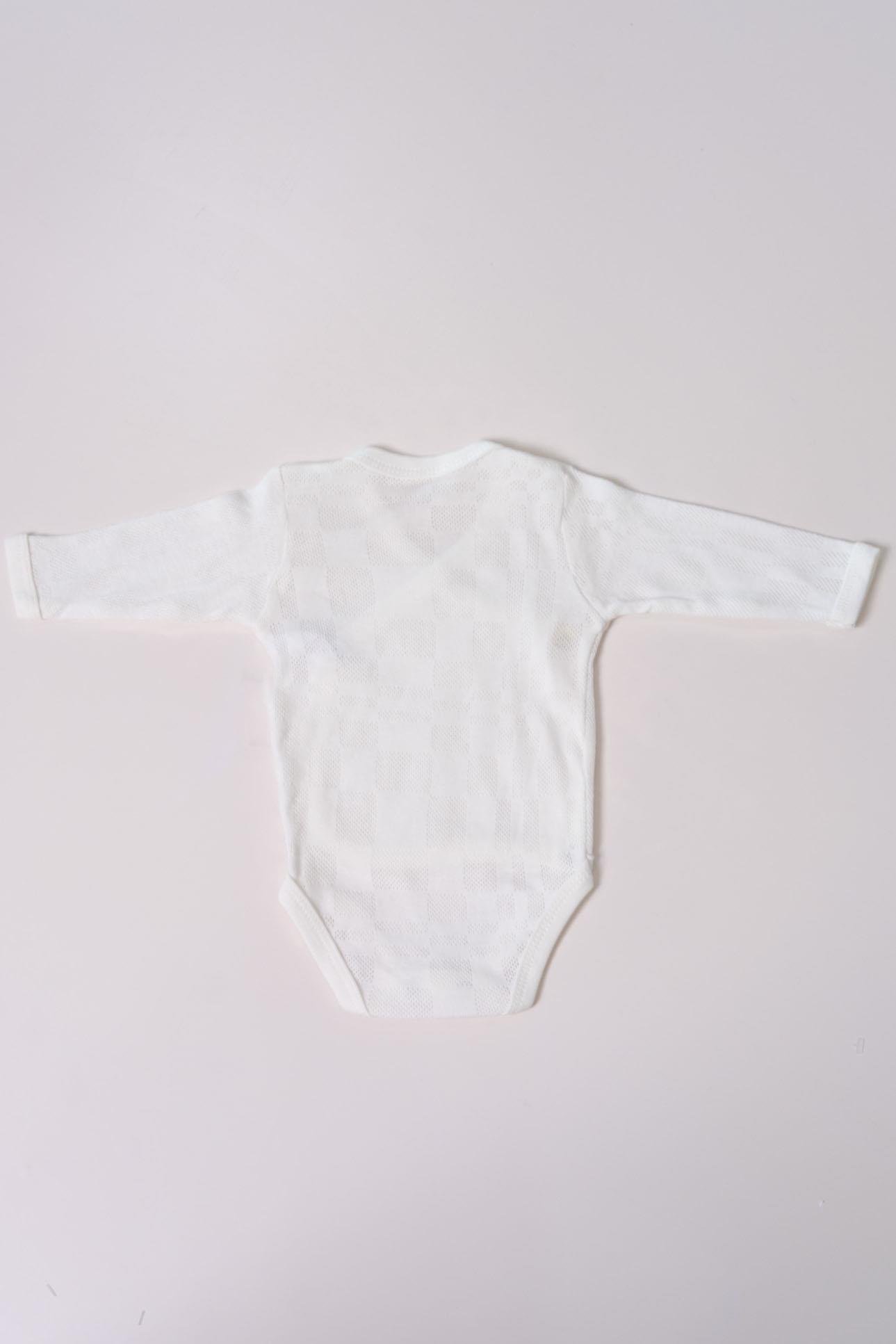 Uzun Kol Kundaklı Body Kare Desen Klimalı Kumaş Beyaz