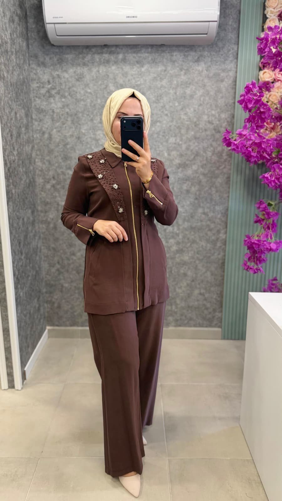 10115 ÇİFT YAKALI TAŞ İŞLEMELİ TAKIM