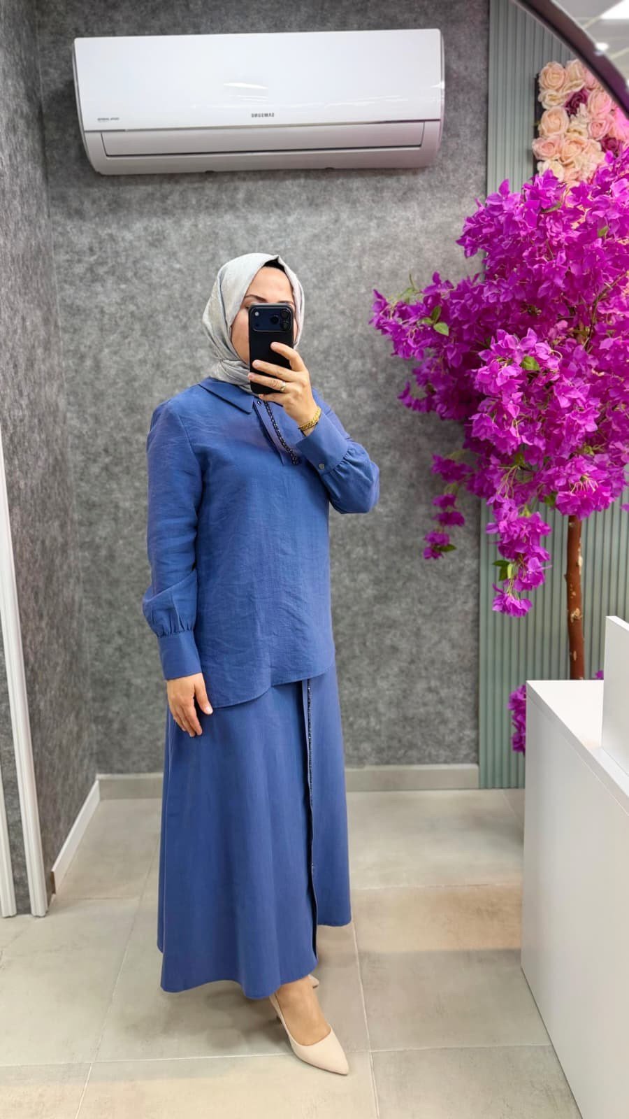 3148P Pureva tencel tunik etek takım