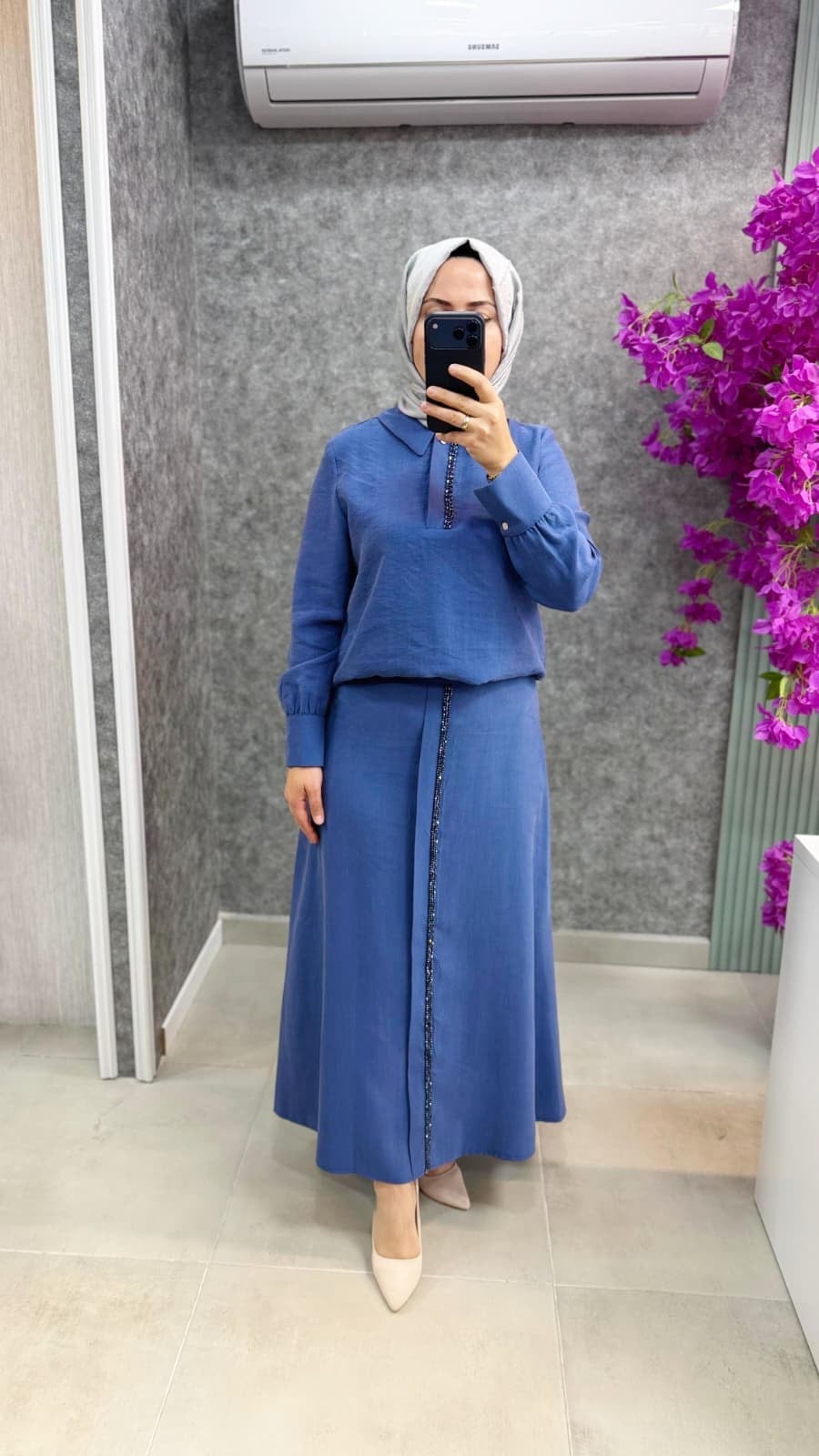 3148P Pureva tencel tunik etek takım