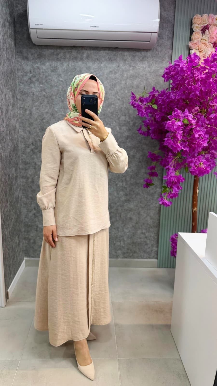 3148P Pureva tencel tunik etek takım