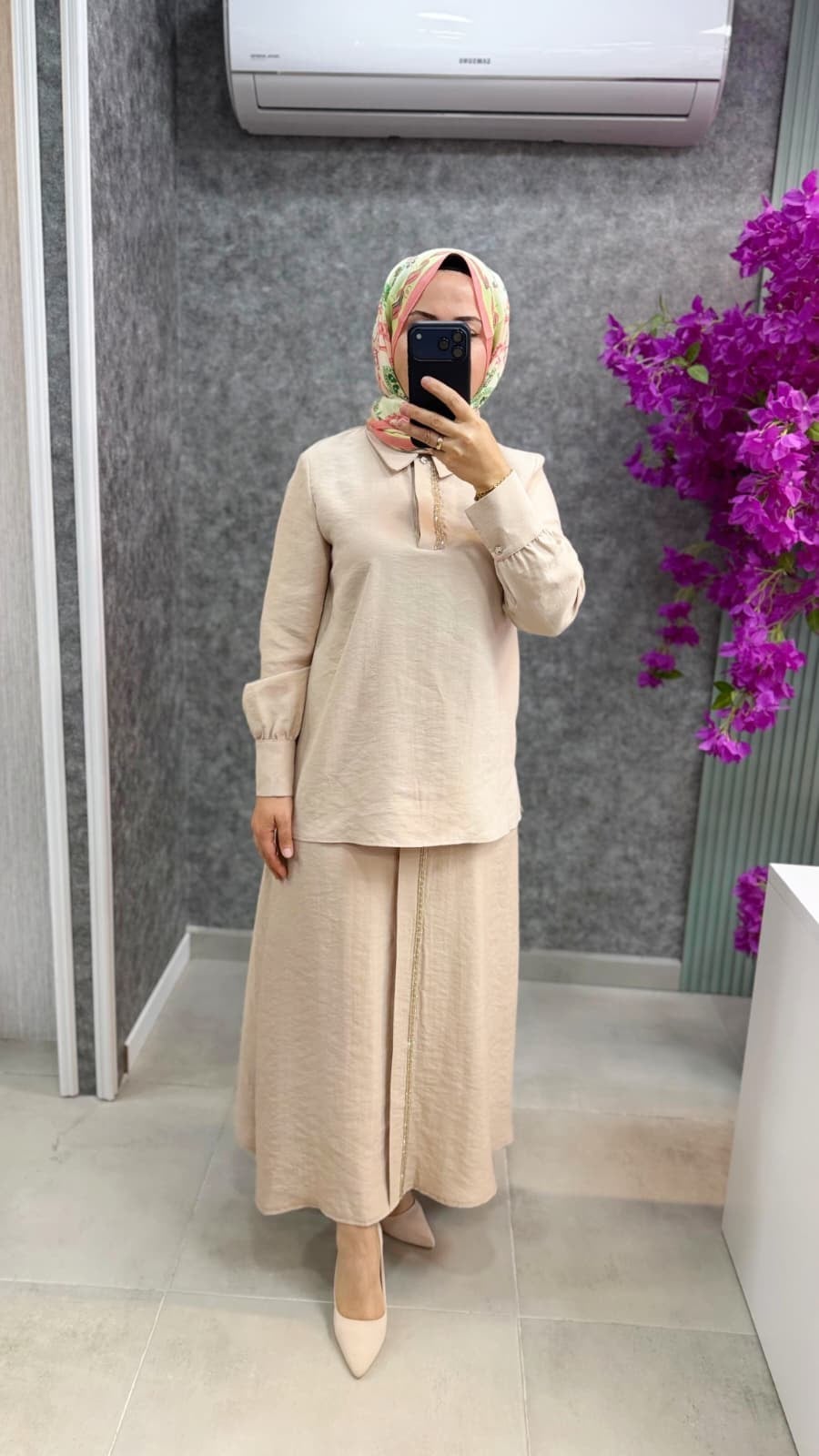 3148P Pureva tencel tunik etek takım