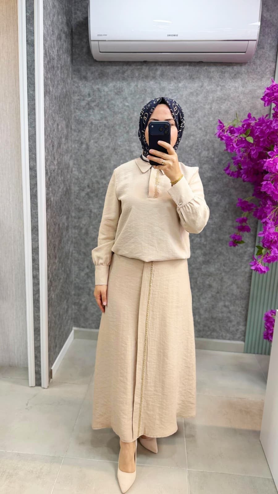 3148P Pureva tencel tunik etek takım
