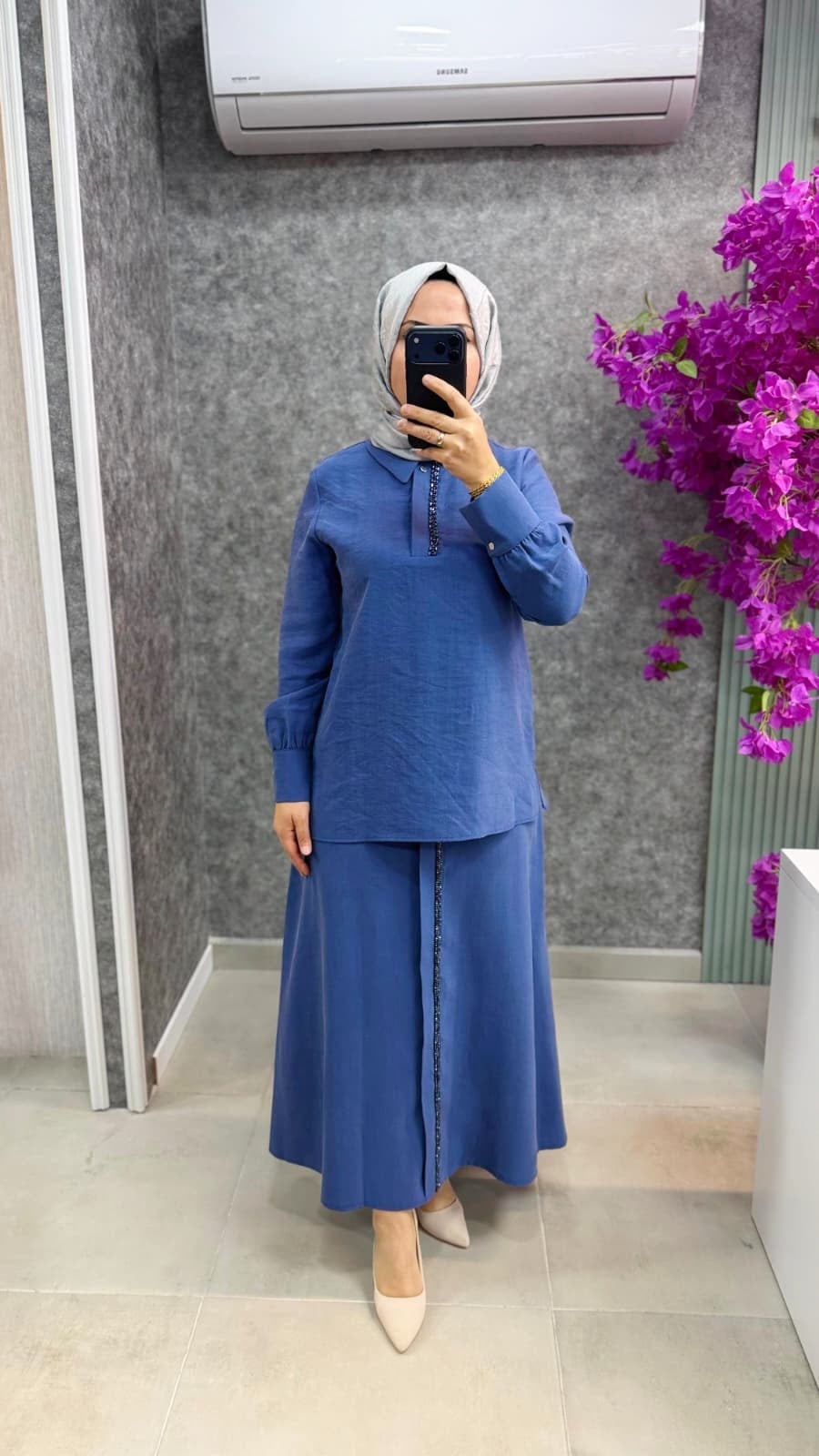 3148P Pureva tencel tunik etek takım