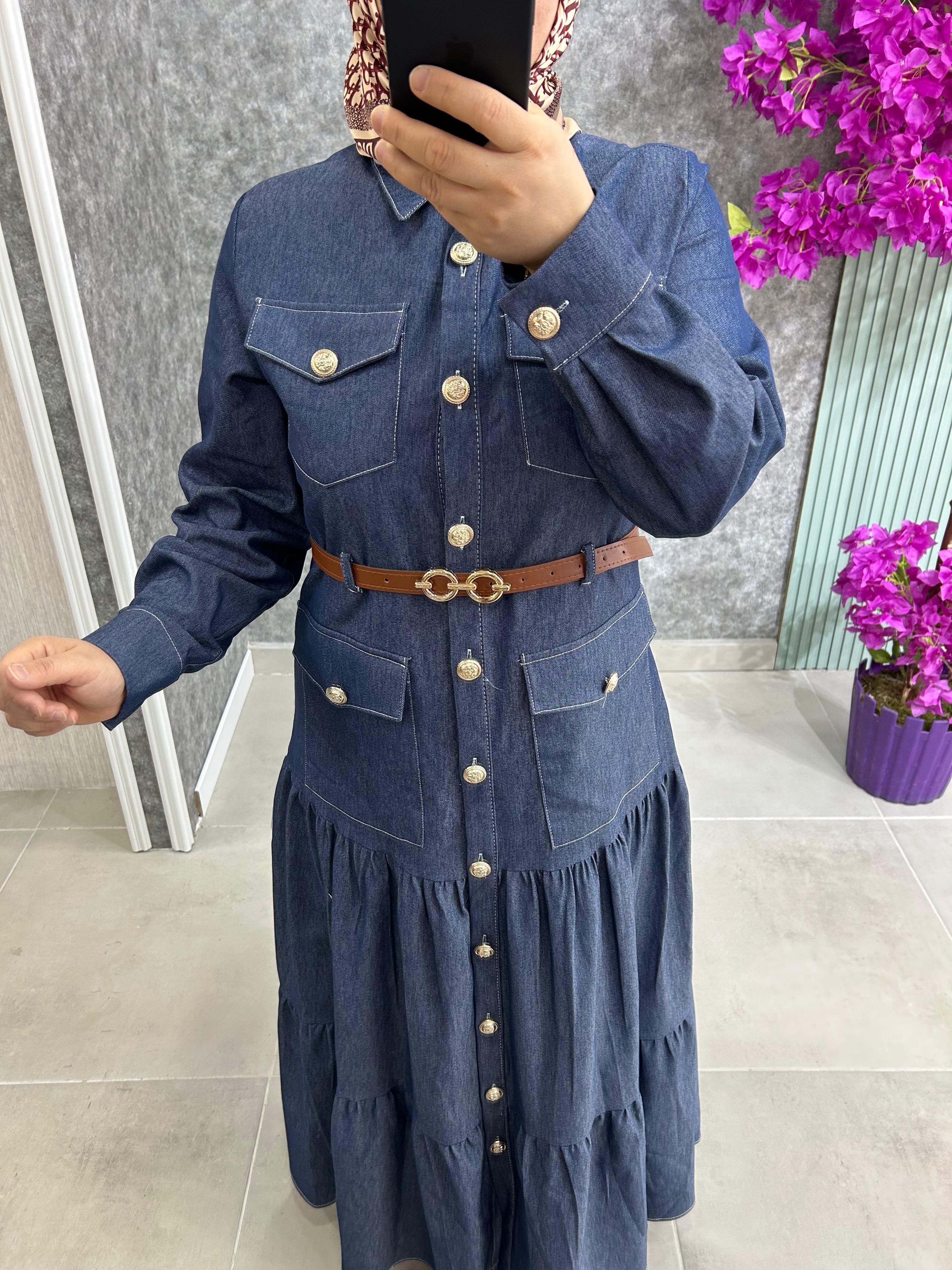 7160 Kot Kemerli Elbise