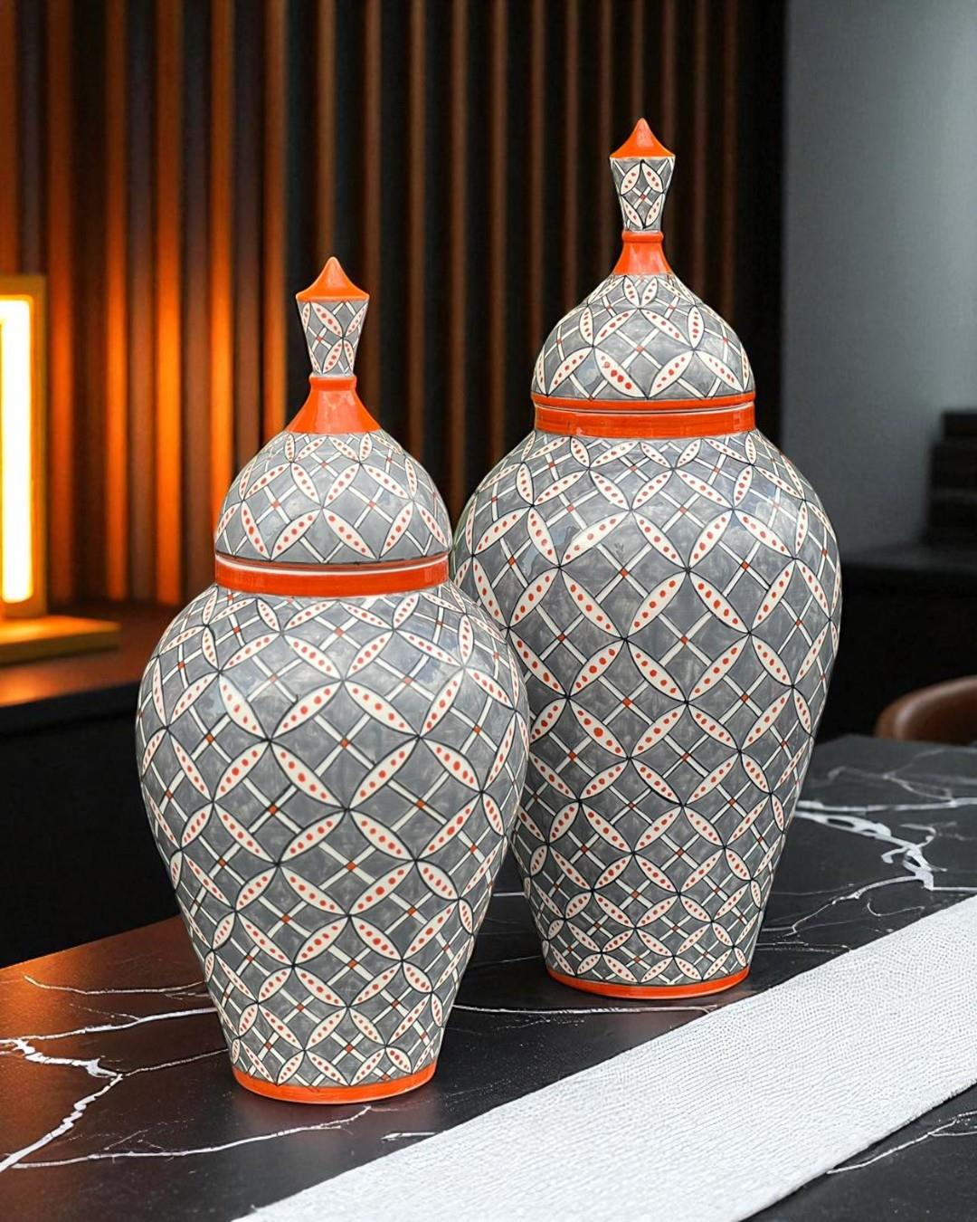 2'li Turuncu Gri Yıldız Desen Küp Set