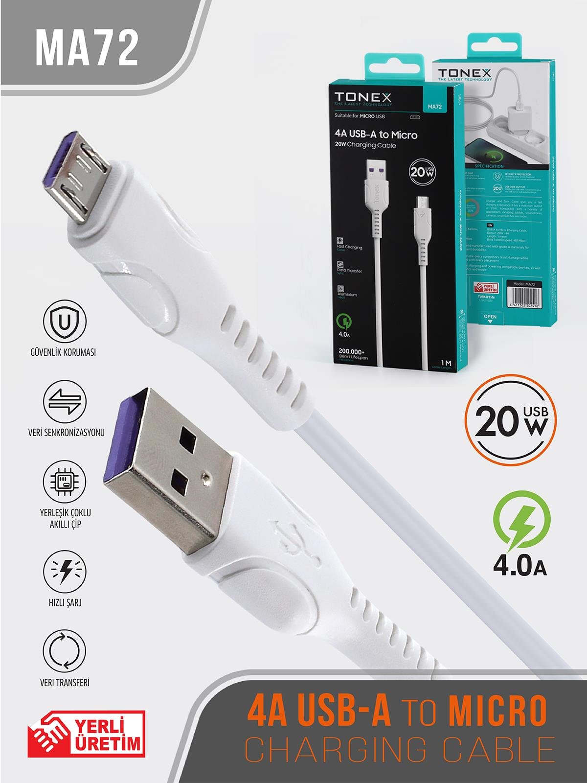 20W 4A Micro USB Kablo