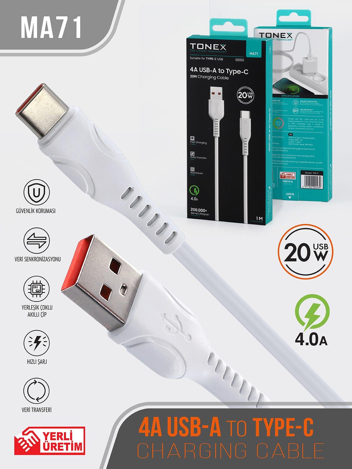 4A 20W TYP-C USB Kablo