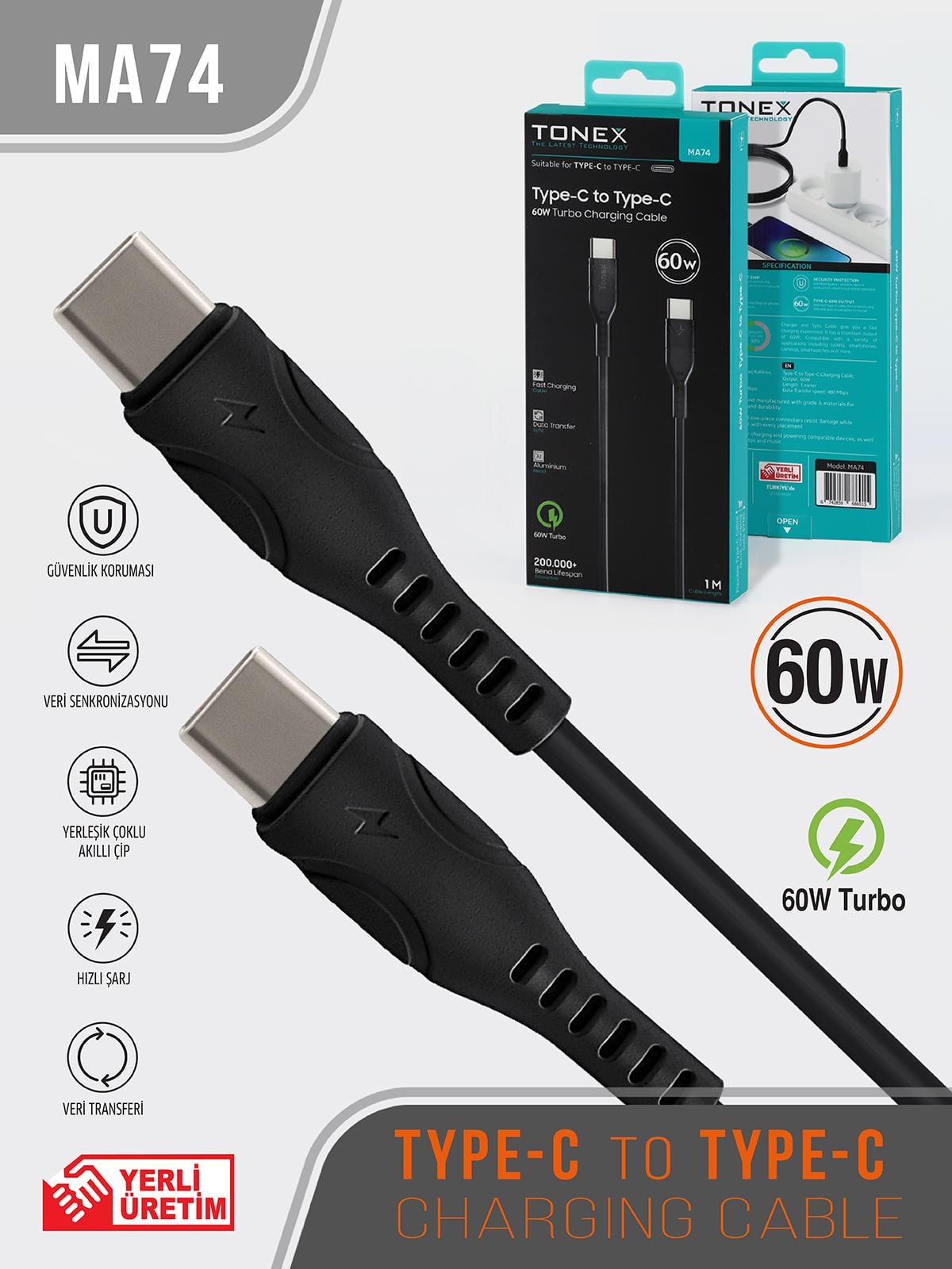 60W TYP-C To TYP-C USB Kablo