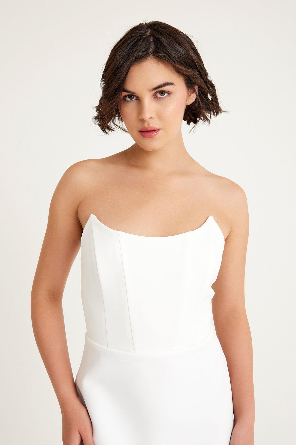 Krep Straplez Elbise