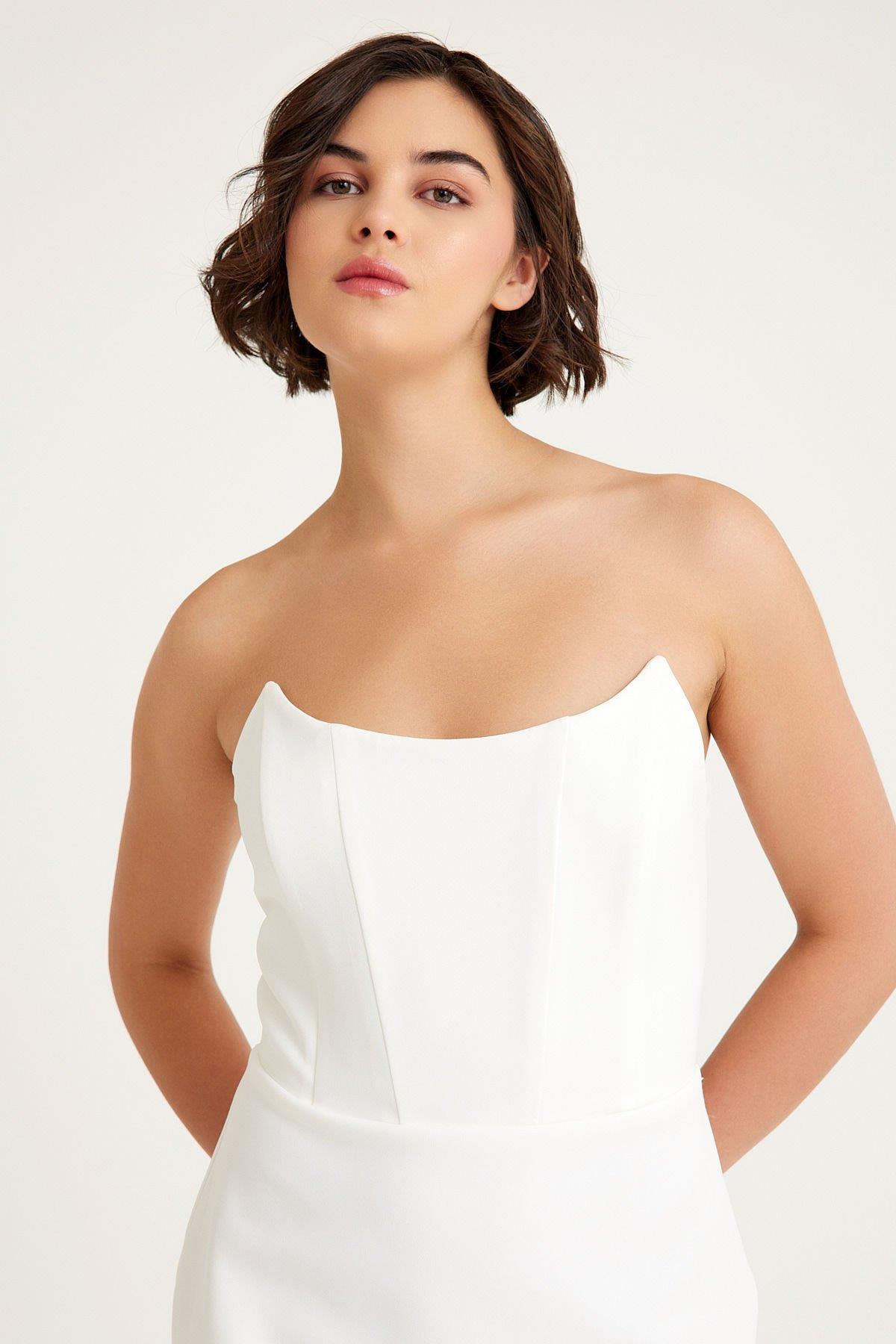 Krep Straplez Elbise