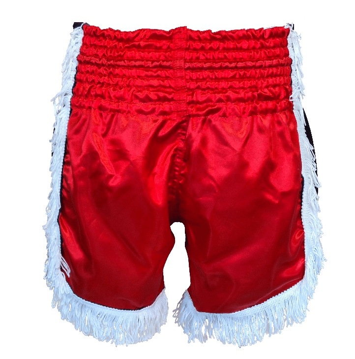DragonDo MT3020 Apache Muaythai Şortu Kırmızı Püsküllü Şort Nakışlı Muay Thai Şortu