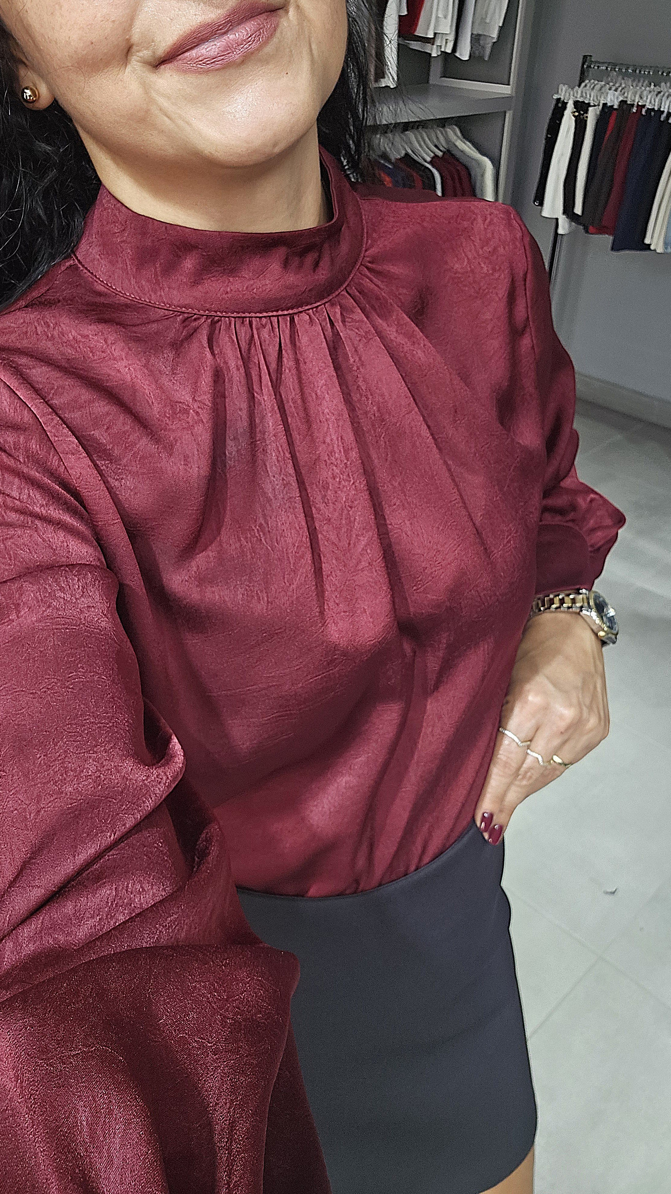 STN DİK YAKA BLUZ - BORDO