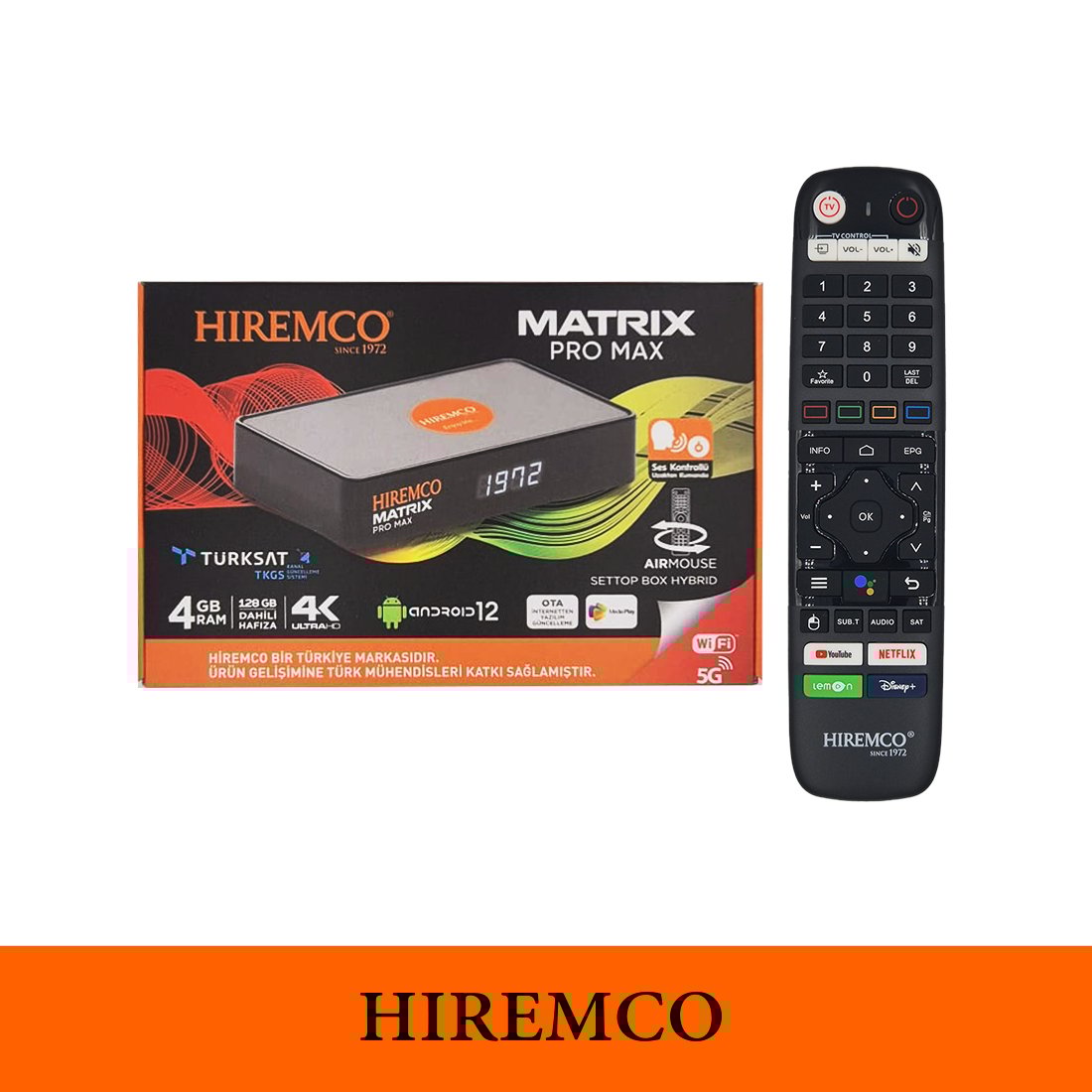 Hiremco Matrix Pro Max 4K 128GB Android 12 Uydu Alıcısı