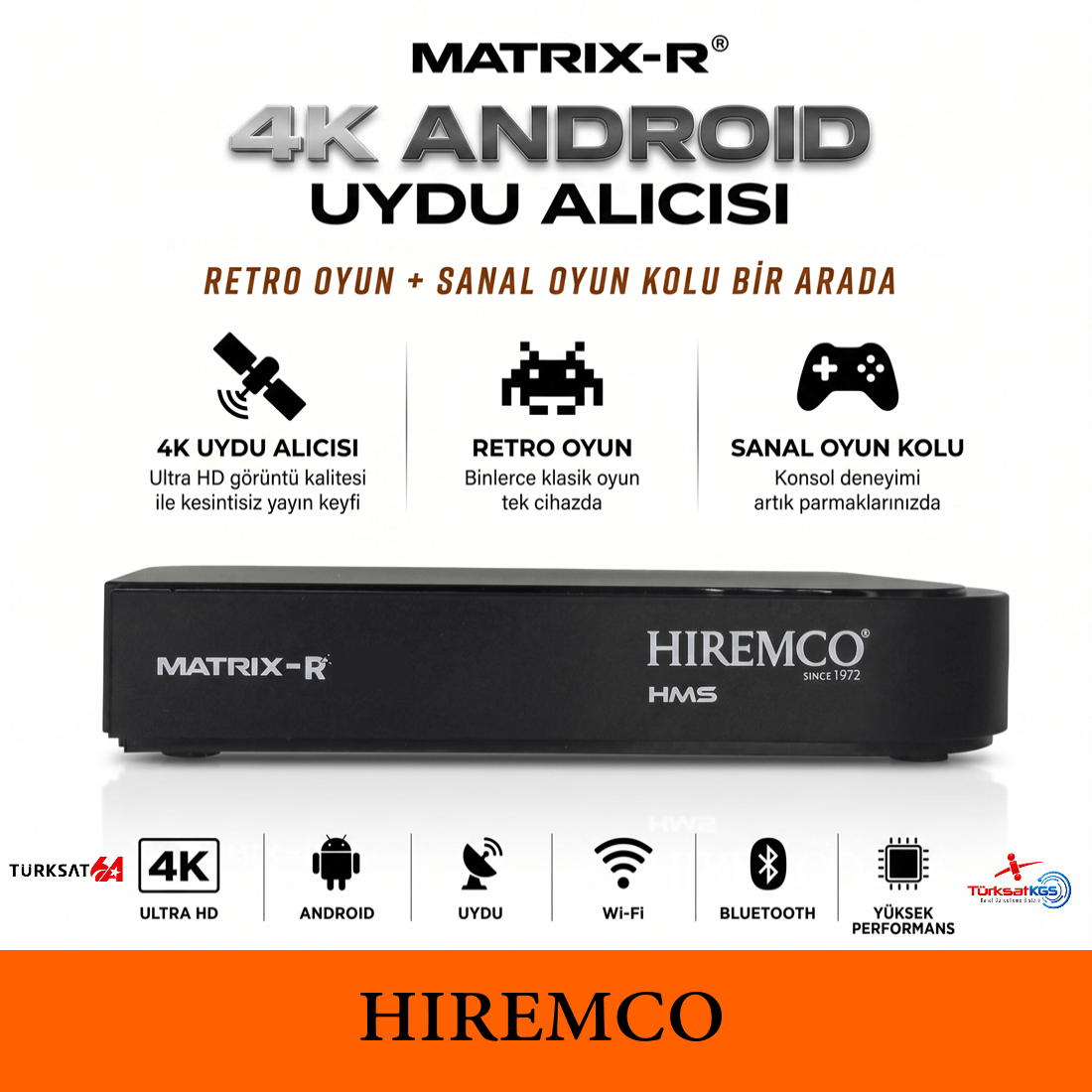 Hiremco Matrix R Android 4K 64GB Android 12 Uydu Alıcısı