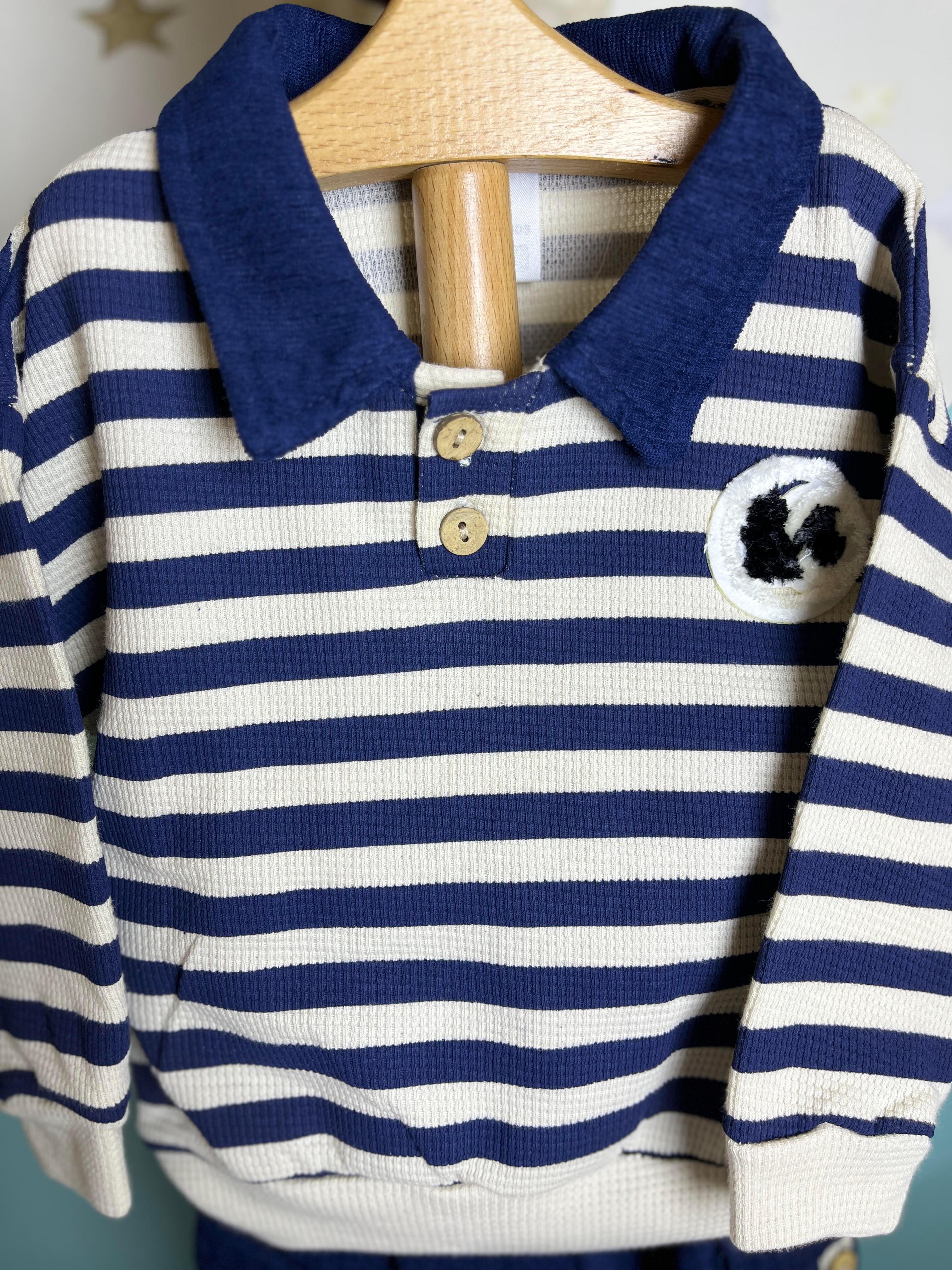 Çizgili Sweatshirt Cep Detaylı Pantolon Takım Erkek Bebek