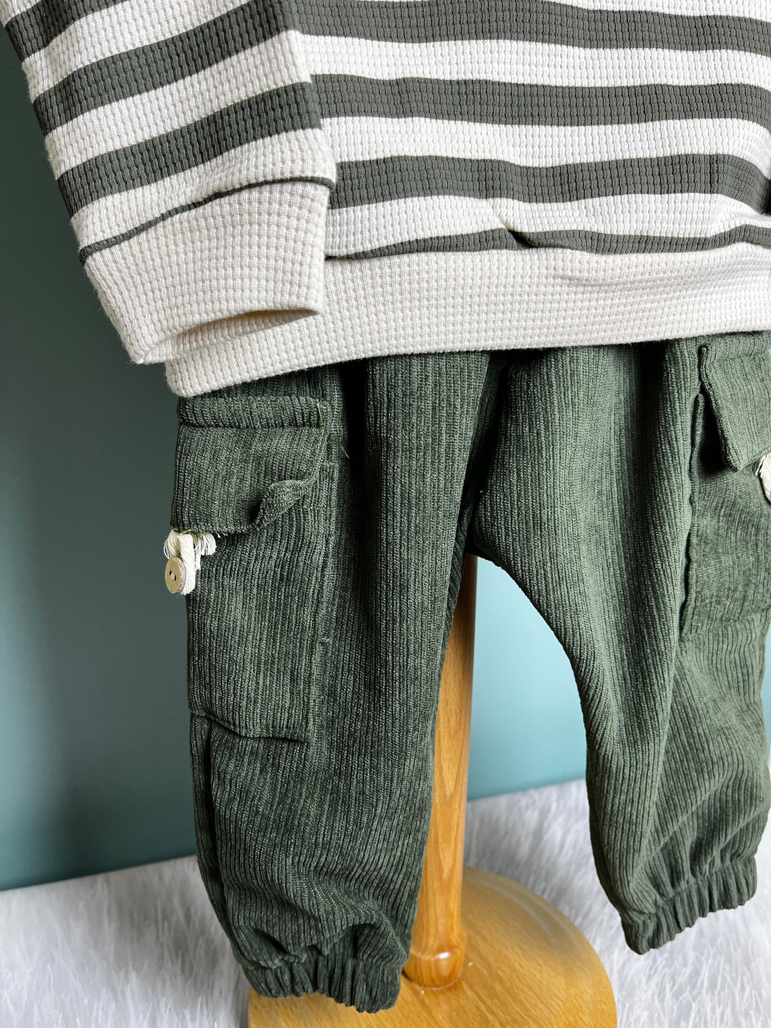 Çizgili Sweatshirt Cep Detaylı Pantolon Takım Erkek Bebek