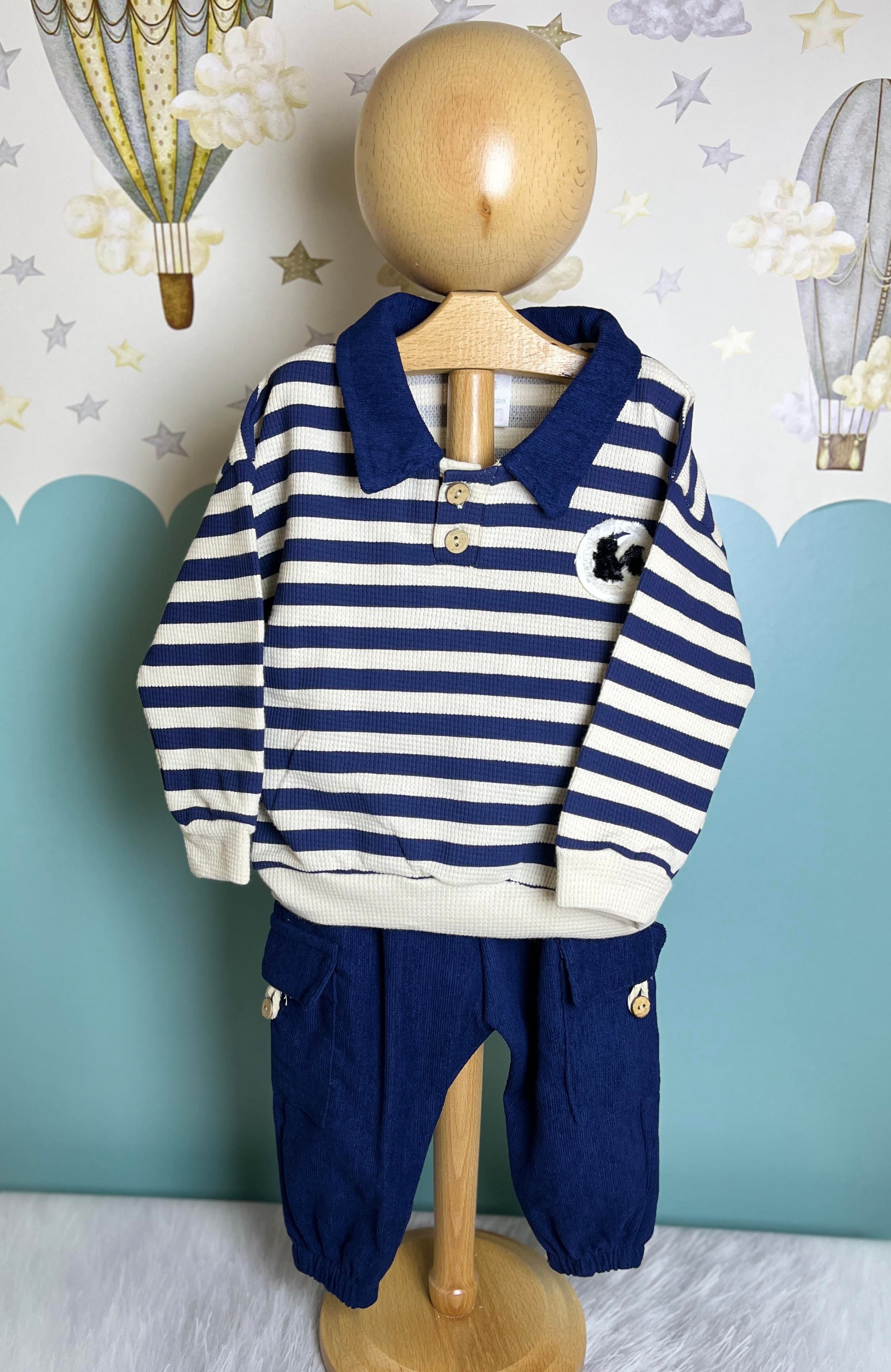 Çizgili Sweatshirt Cep Detaylı Pantolon Takım Erkek Bebek