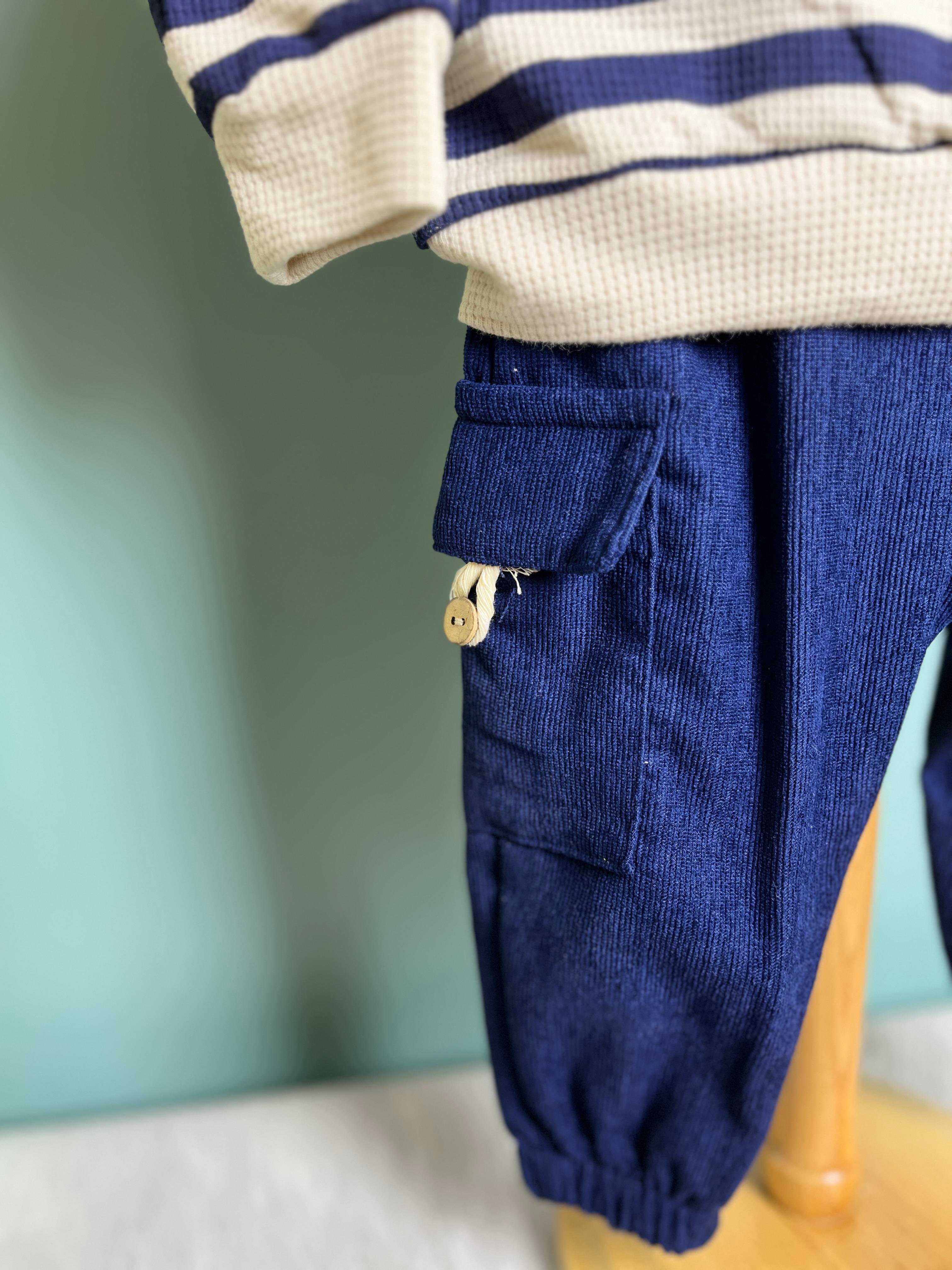 Çizgili Sweatshirt Cep Detaylı Pantolon Takım Erkek Bebek