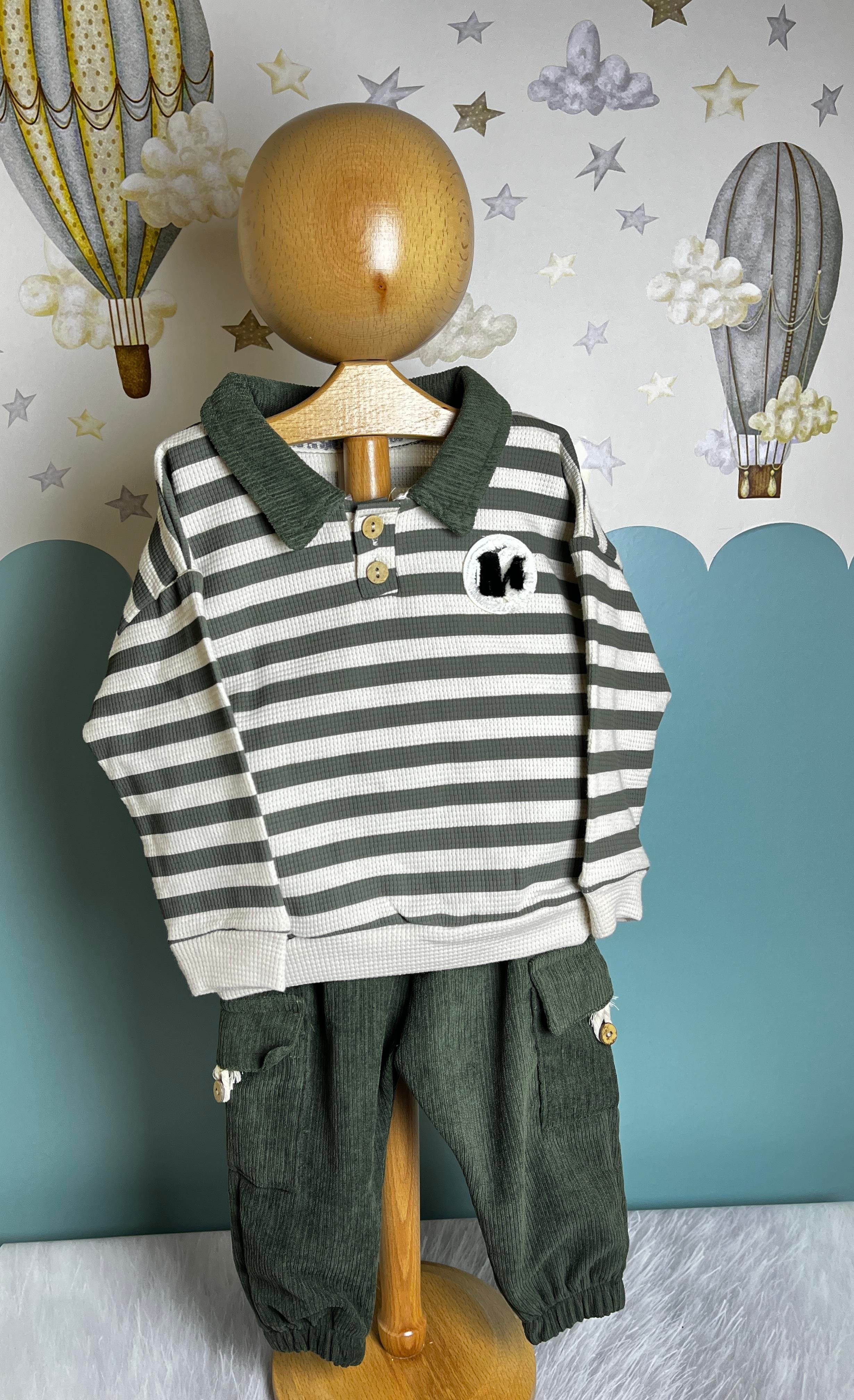 Çizgili Sweatshirt Cep Detaylı Pantolon Takım Erkek Bebek