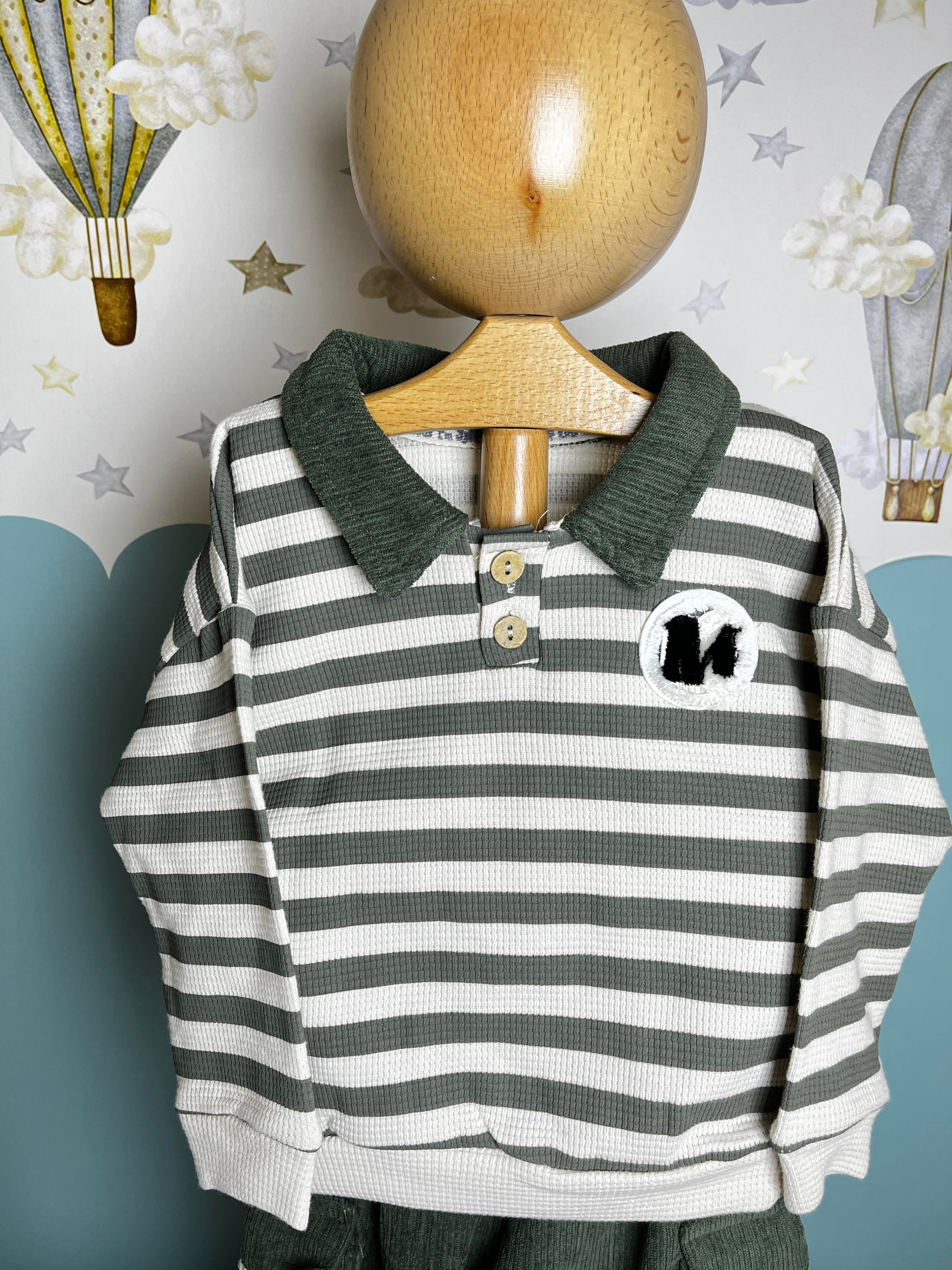 Çizgili Sweatshirt Cep Detaylı Pantolon Takım Erkek Bebek